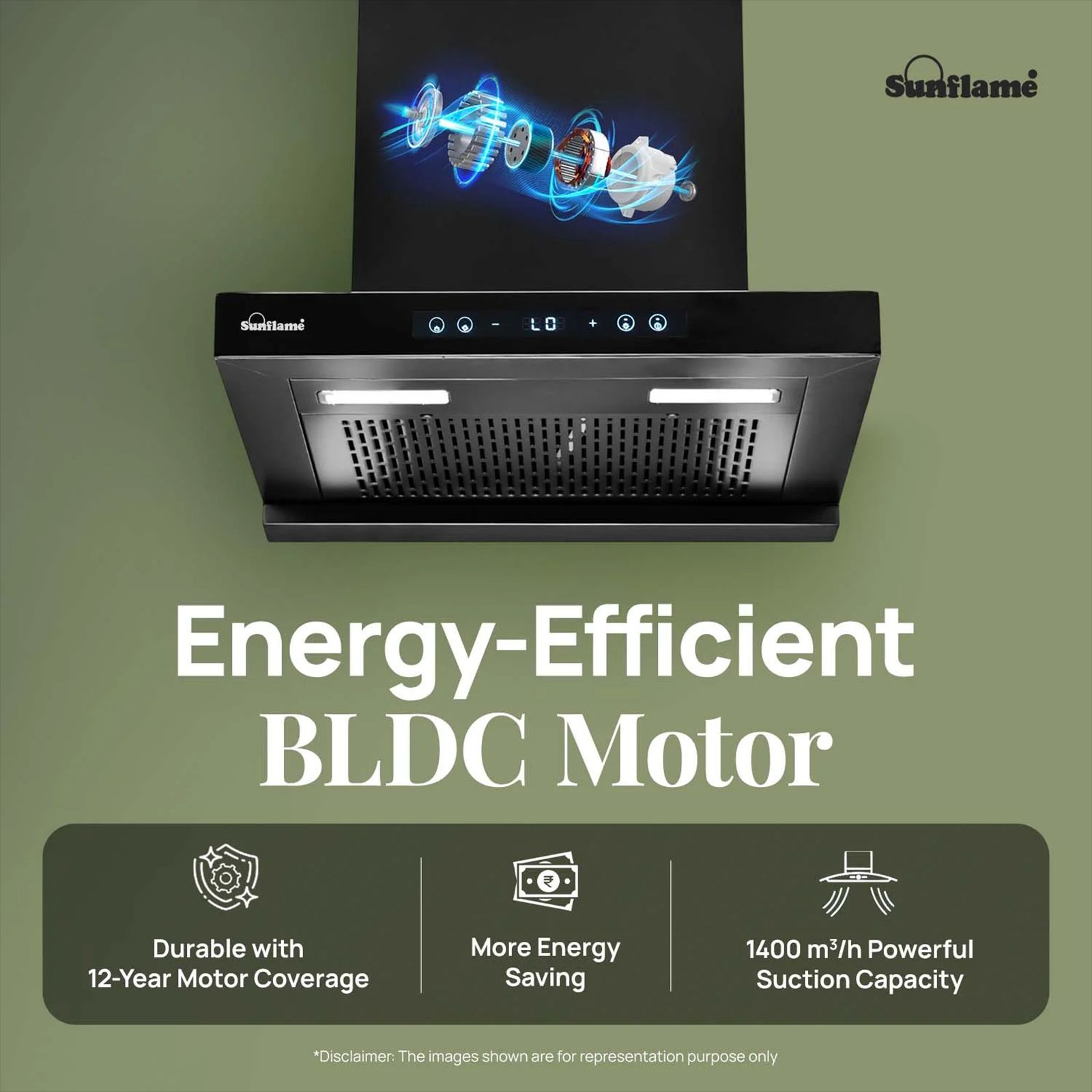 Sunflame SF-AS60 60cm 1400m3/hr Ducted Auto Clean Wall Mounted Chimney with Motion Senor Control (Black)_3