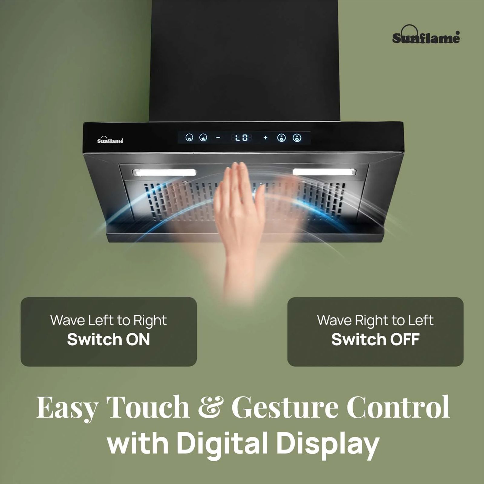 Sunflame SF-AS60 60cm 1400m3/hr Ducted Auto Clean Wall Mounted Chimney with Motion Senor Control (Black)_5