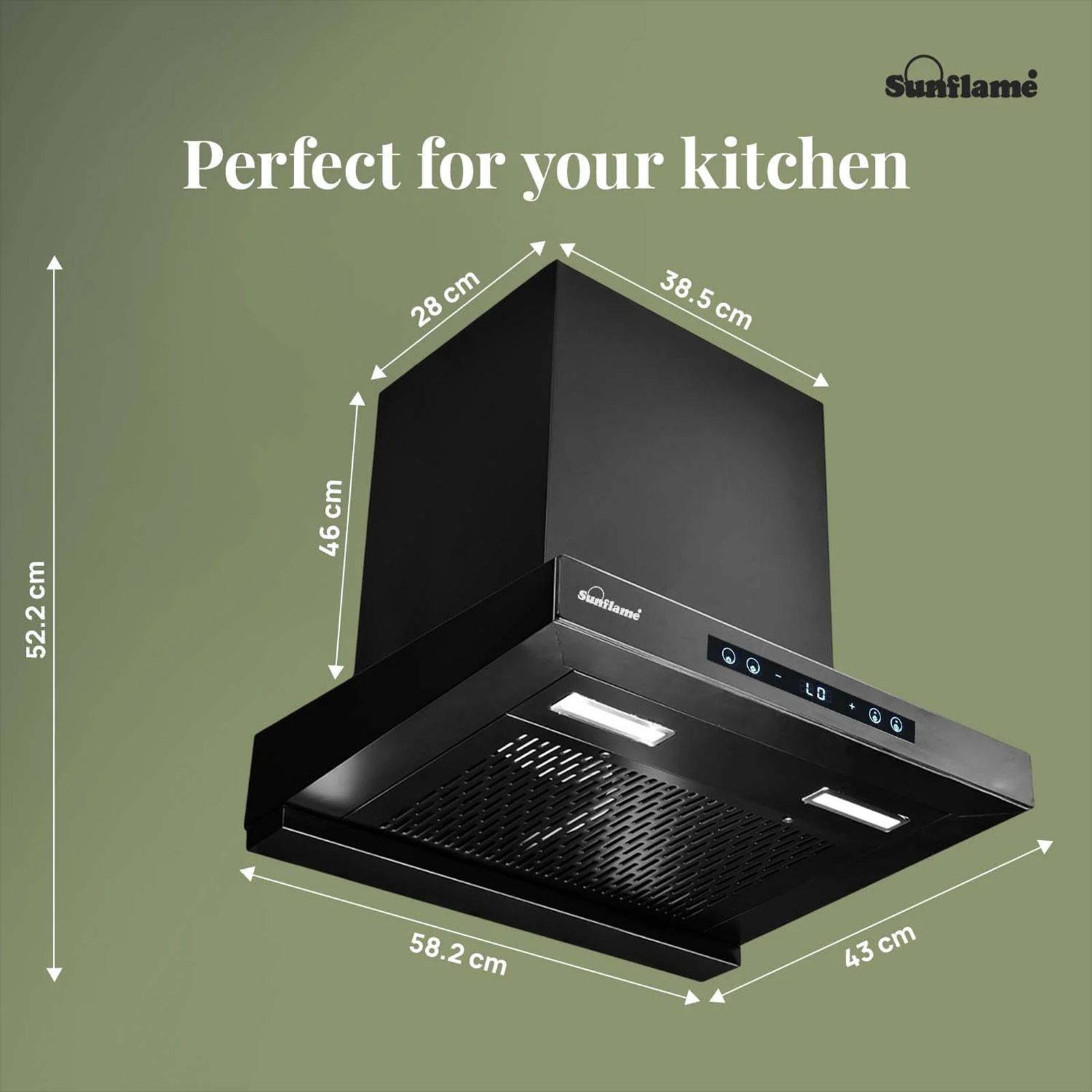 Sunflame SF-AS60 60cm 1400m3/hr Ducted Auto Clean Wall Mounted Chimney with Motion Senor Control (Black)_8