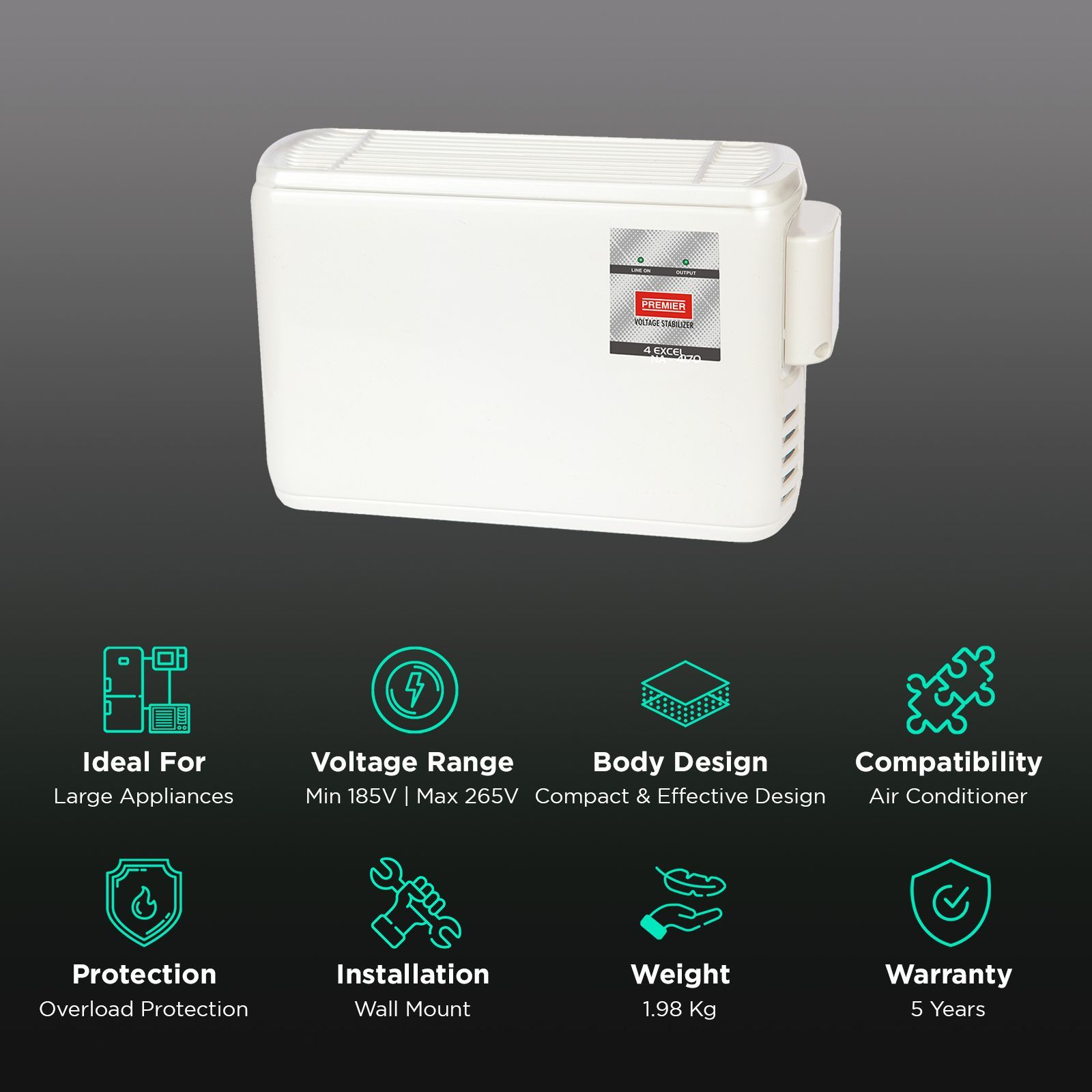 Premier 4KVA Excel Voltage Stabilizer For 1.5T Air Conditioner (185 - 265 V, Digital Display, 169915, White) Premier 4KVA Excel Voltage Stabilizer For 1.5T Air Conditioner (185 - 265 V, Digital Display, 169915, White)_2