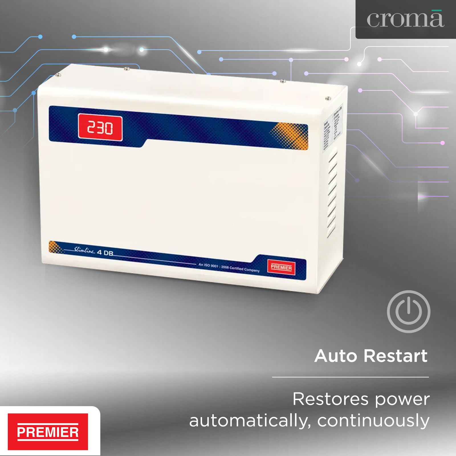 Premier Slimline Double Boost 12 Amps Voltage Stabilizer For 1.5T Air Conditioner (145 - 270 V, Digital Display, 4KVA, White)_6