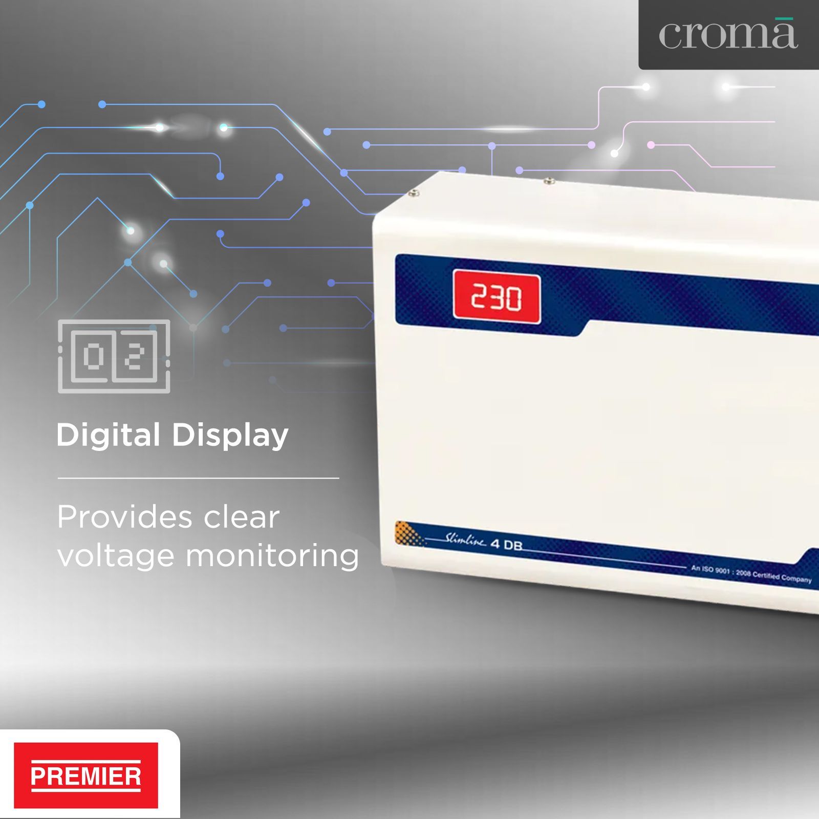 Premier Slimline Double Boost 12 Amps Voltage Stabilizer For 1.5T Air Conditioner (145 - 270 V, Digital Display, 4KVA, White)_7