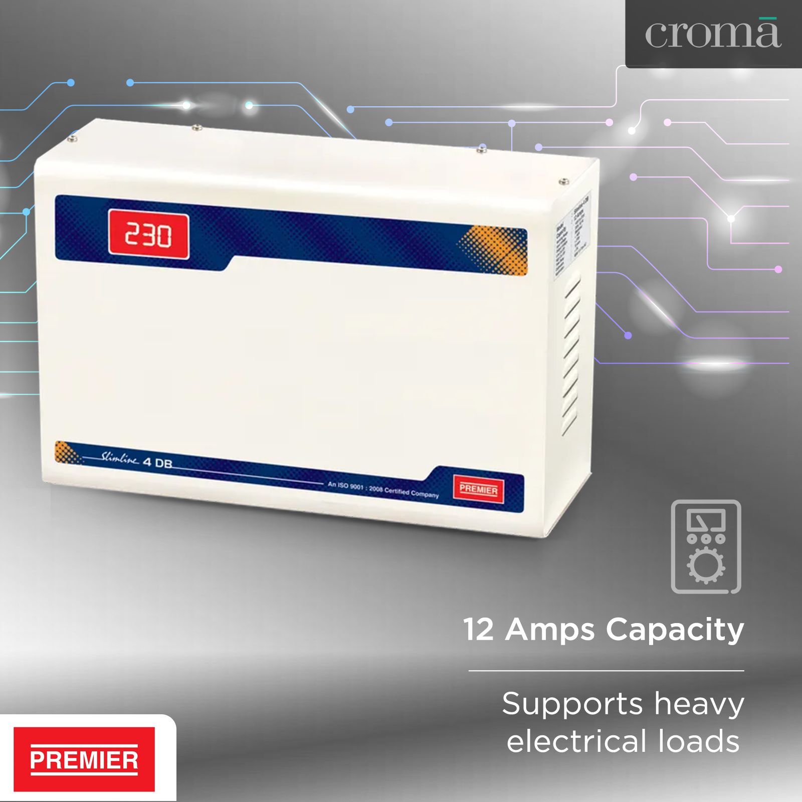 Premier Slimline Double Boost 12 Amps Voltage Stabilizer For 1.5T Air Conditioner (145 - 270 V, Digital Display, 4KVA, White)_8