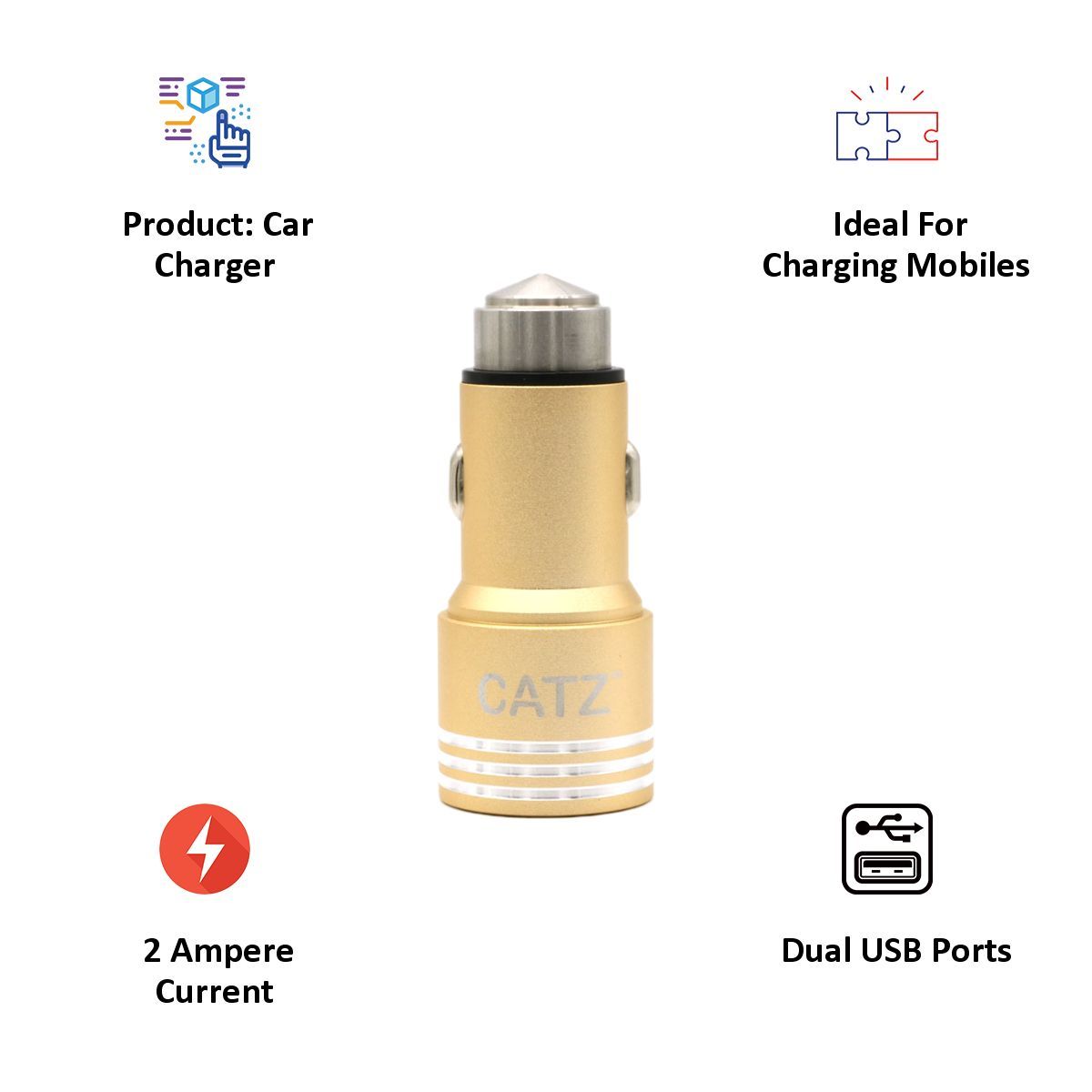 Brilyant 2 Ampere 2 USB Ports Car Charging Adapter (Compact Design, CZ-CC2-GD, Gold)_5
