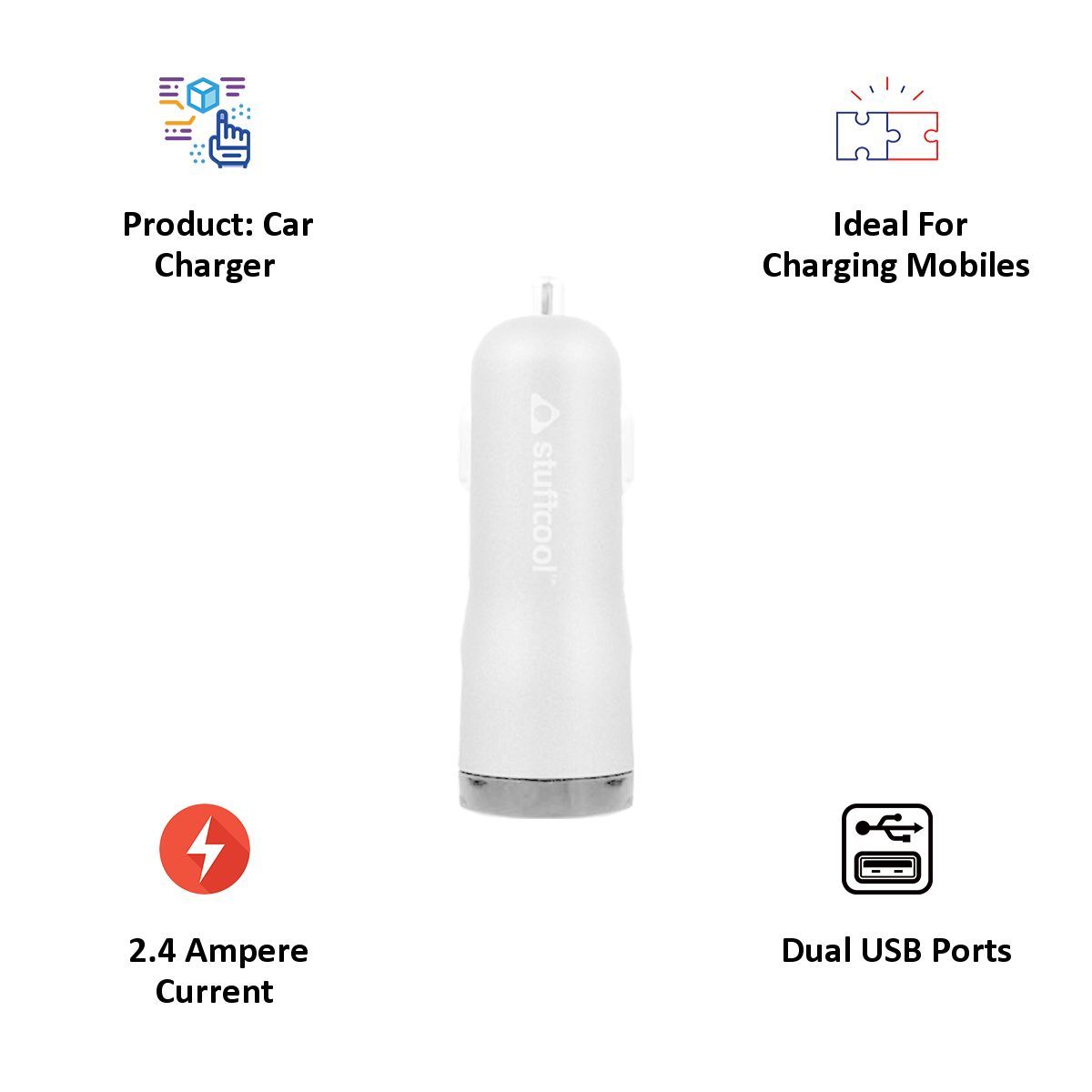 stuffcool Colt 2.4 Amp Dual USB Car Charging Adapter (COLTQC3-GRY/BLK, Grey)_4