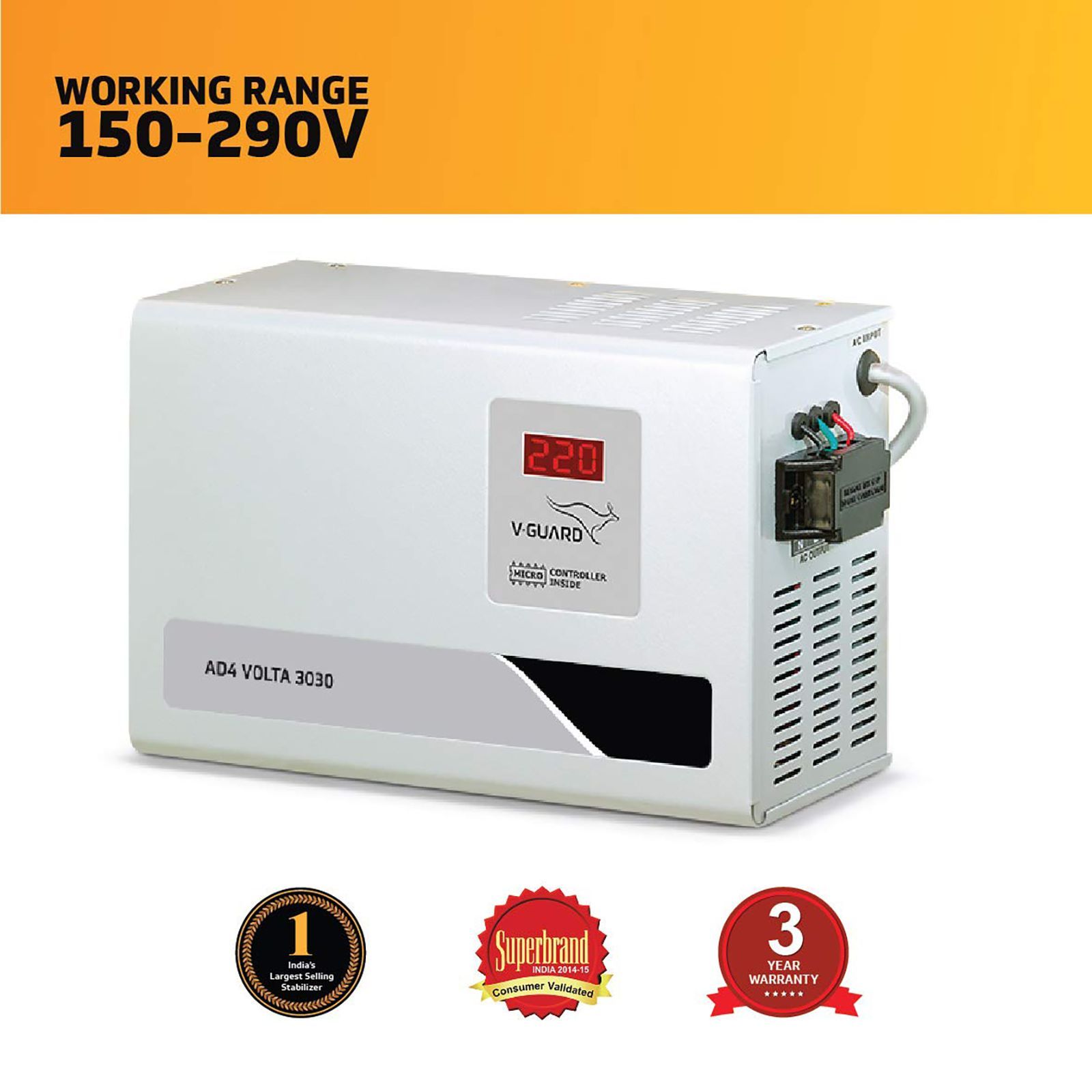 V-GUARD Voltage Stabilizer (AD4 Volta 3030, White)_2
