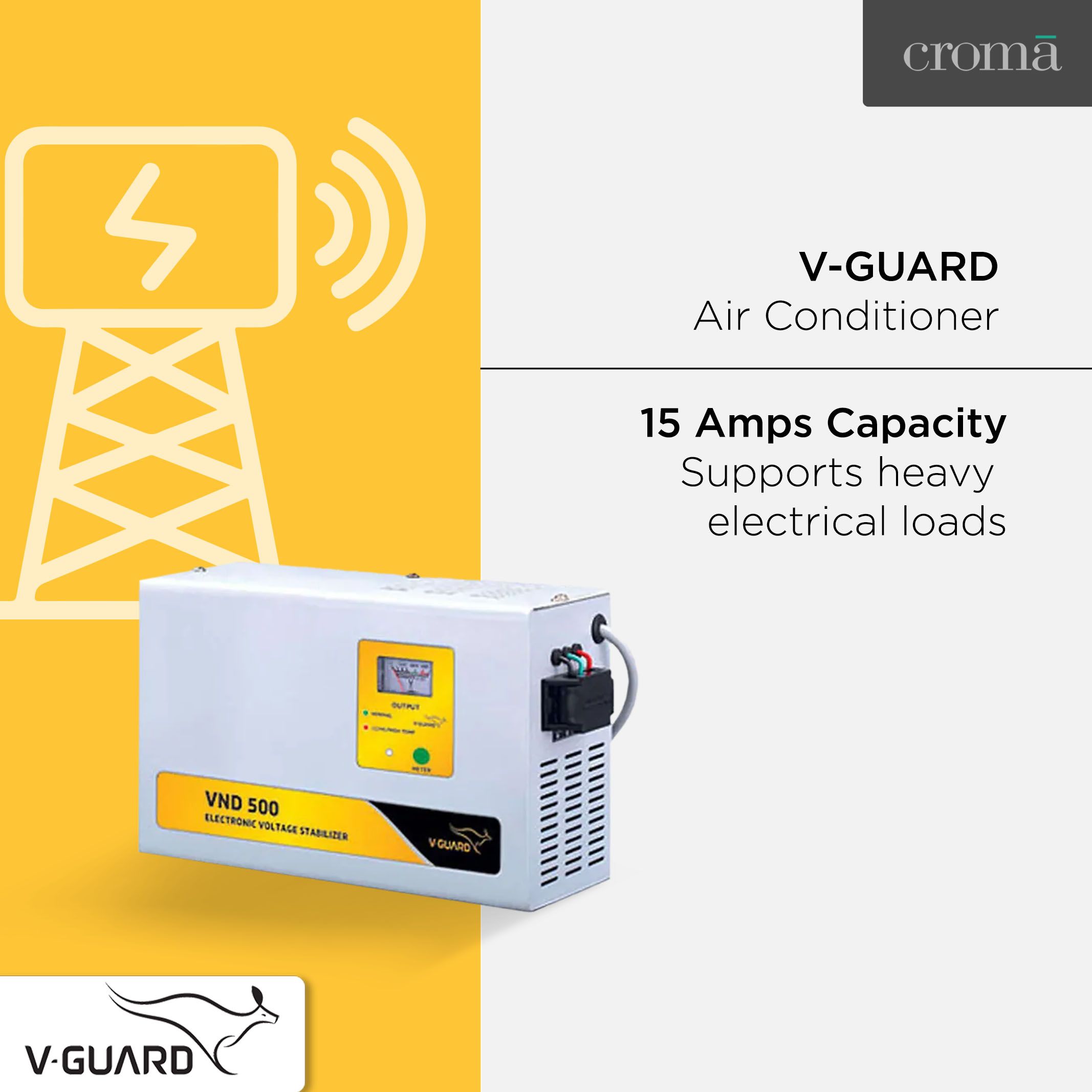 V-Guard 15 Amps Voltage Stabilizer For 2T Air Conditioner (150 - 285 V, Digital Display, VND 500, Grey) V-Guard 15 Amps Voltage Stabilizer For 2T Air Conditioner (150 - 285 V, Digital Display, VND 500, Grey)_4