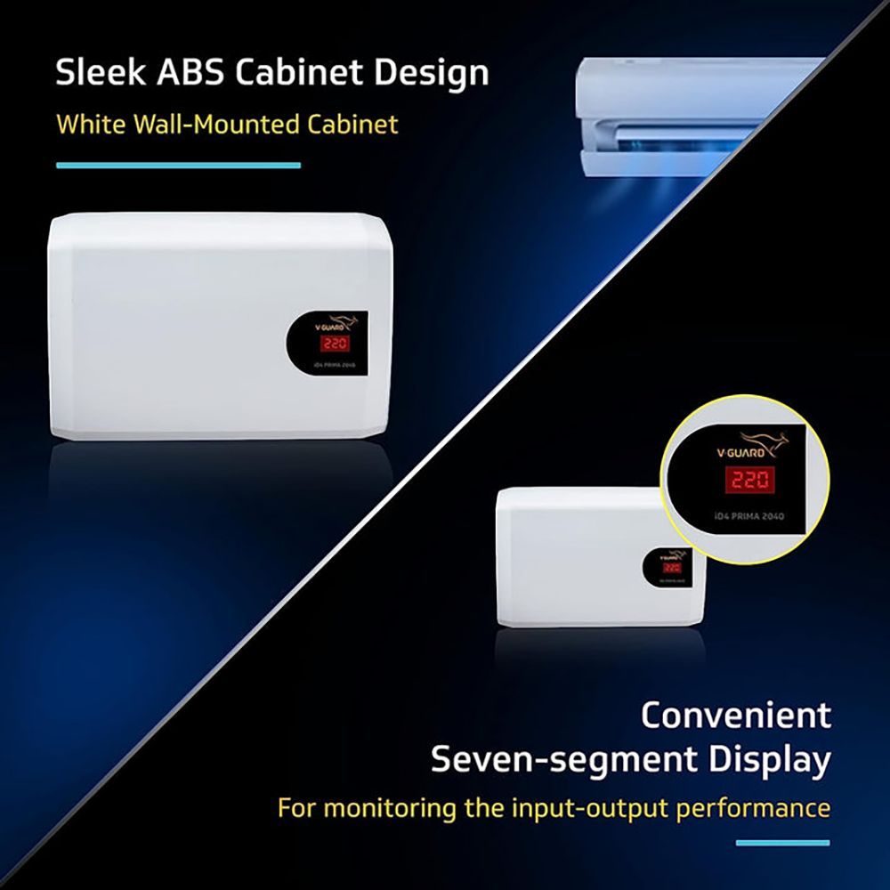 V-Guard iD4 Prima 2040 12 Amps Voltage Stabilizer For 1.5T Air Conditioner (160 - 280 V, Digital Display, White) V-Guard iD4 Prima 2040 12 Amps Voltage Stabilizer For 1.5T Air Conditioner (160 - 280 V, Digital Display, White)_8