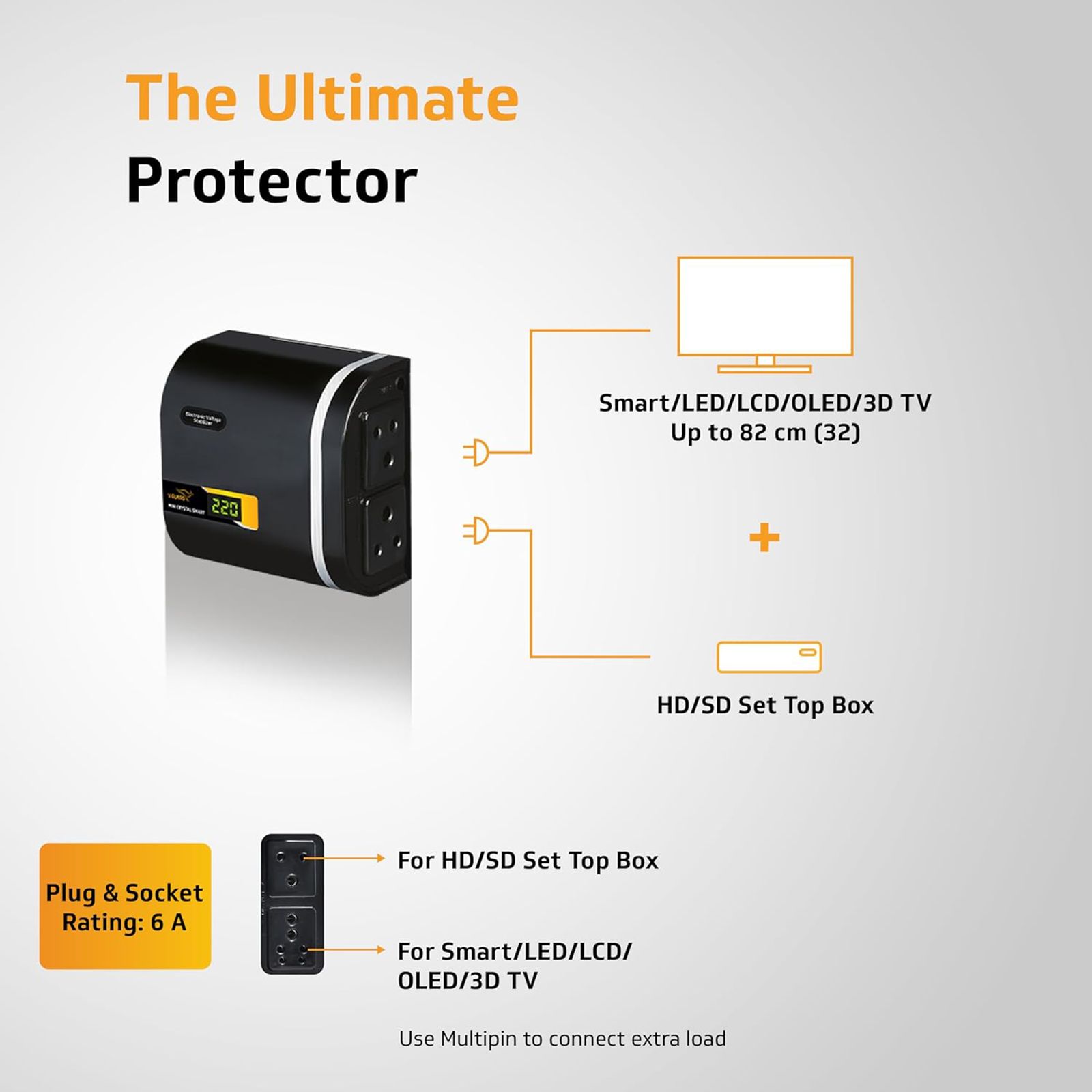 V-Guard Mini Crystal Smart TV 1.3 Amps Voltage Stabilizer 82cm (32 Inch) TV (90 - 290 V, Digital Display, Black) V-Guard Mini Crystal Smart TV 1.3 Amps Voltage Stabilizer 82cm (32 Inch) TV (90 - 290 V, Digital Display, Black)_4
