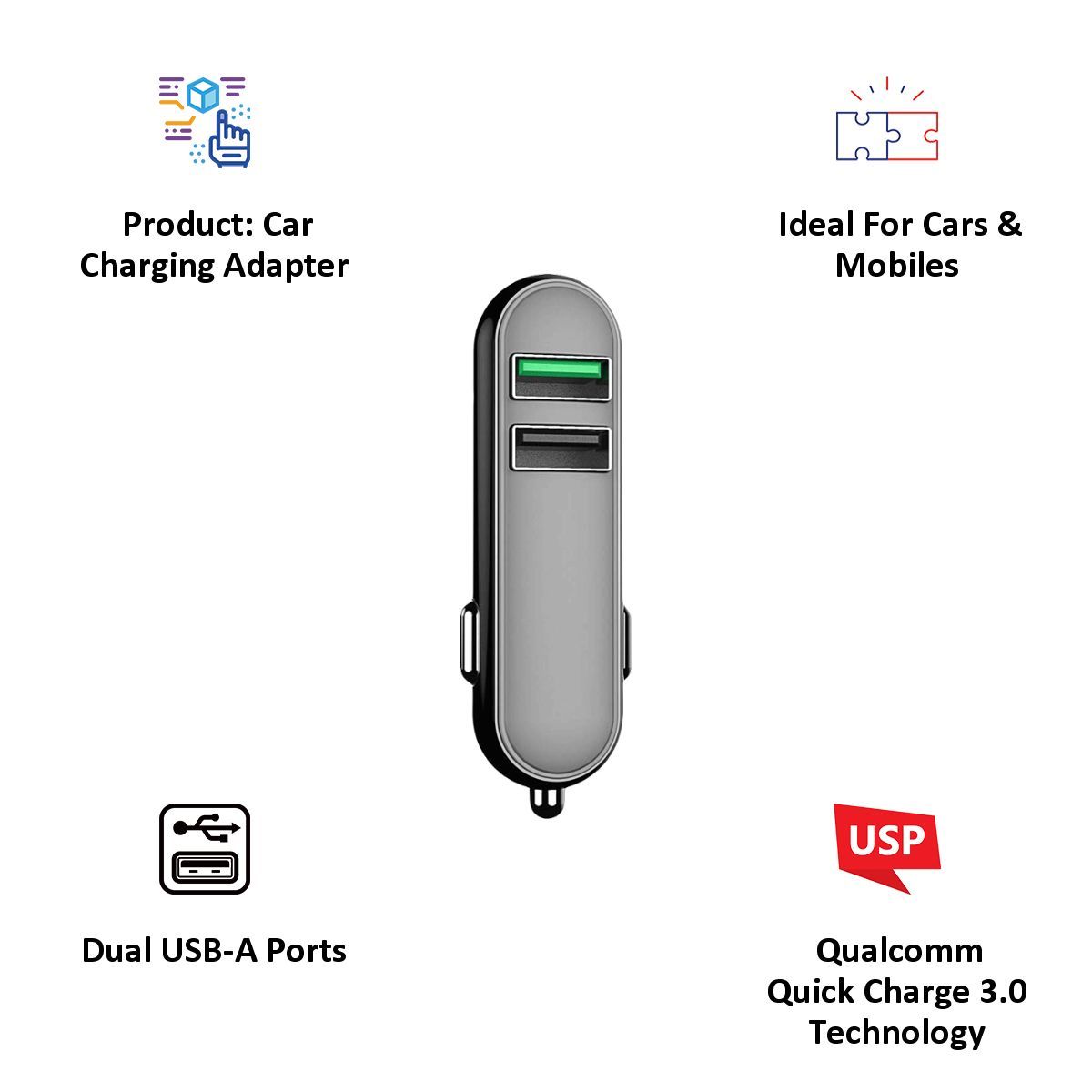 PORTRONICS Car Power Q 2.4 Amp Car Charging Adapter (POR 005, Black)_4