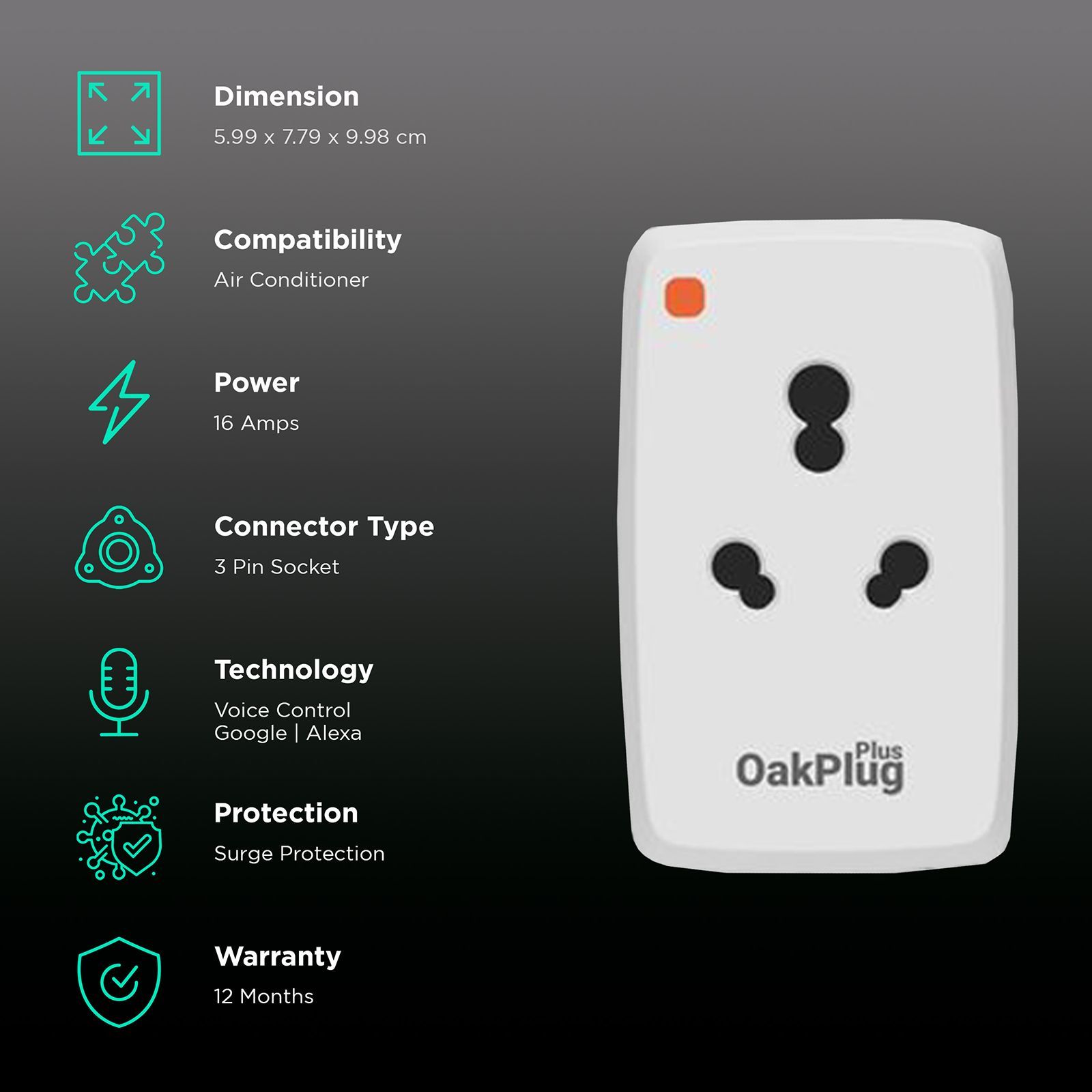 Oakter 16 Amp Smart Plug (Oak Plug Plus, White) Oakter 16 Amp Smart Plug (Oak Plug Plus, White)_2