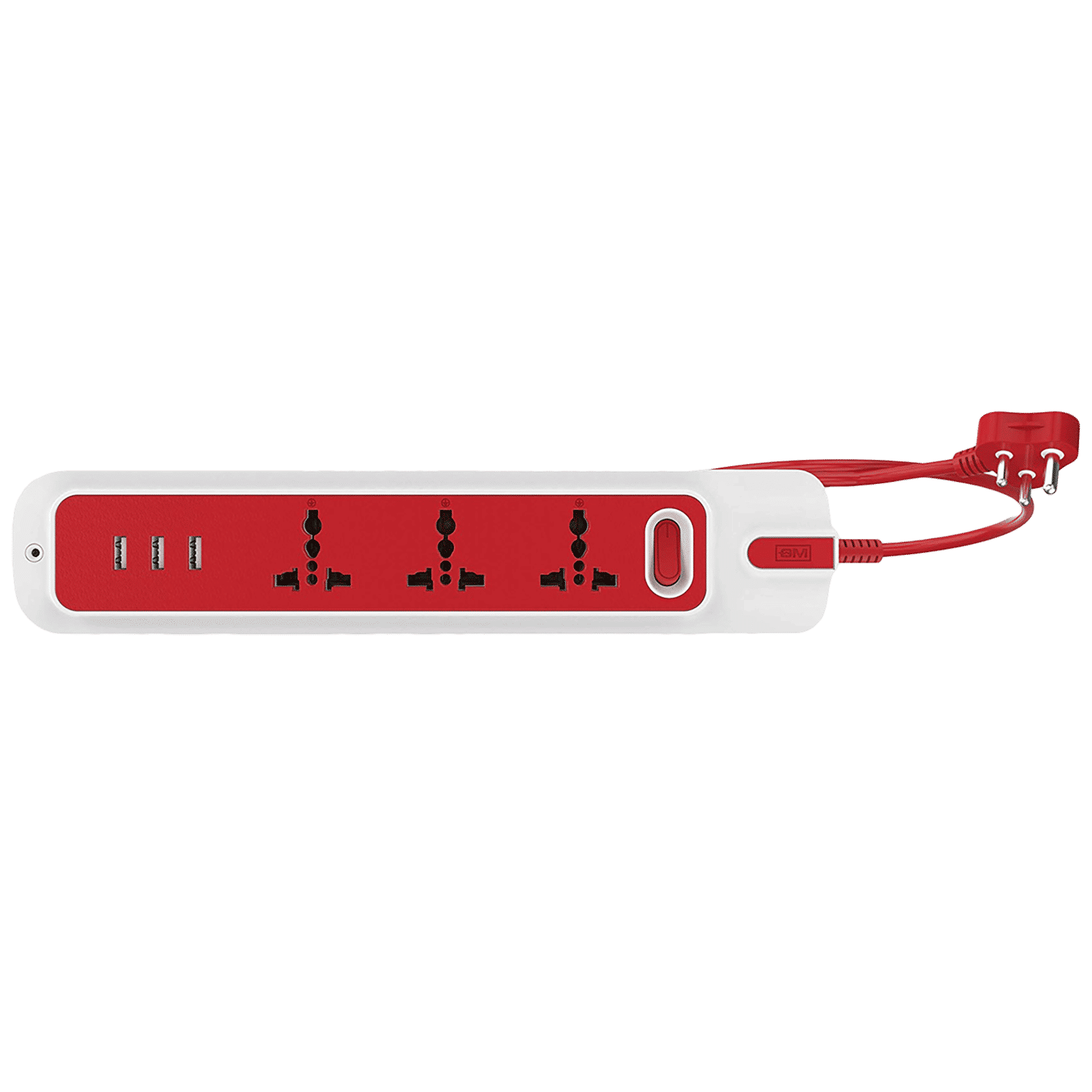 GM Lemoid 10 Amps 3 Sockets Surge Protector (2.1 Meters, 3260, White/Red)_1