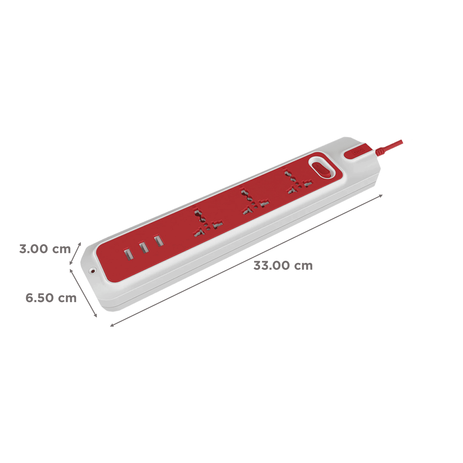 GM Lemoid 10 Amps 3 Sockets Surge Protector (2.1 Meters, 3260, White/Red)_3
