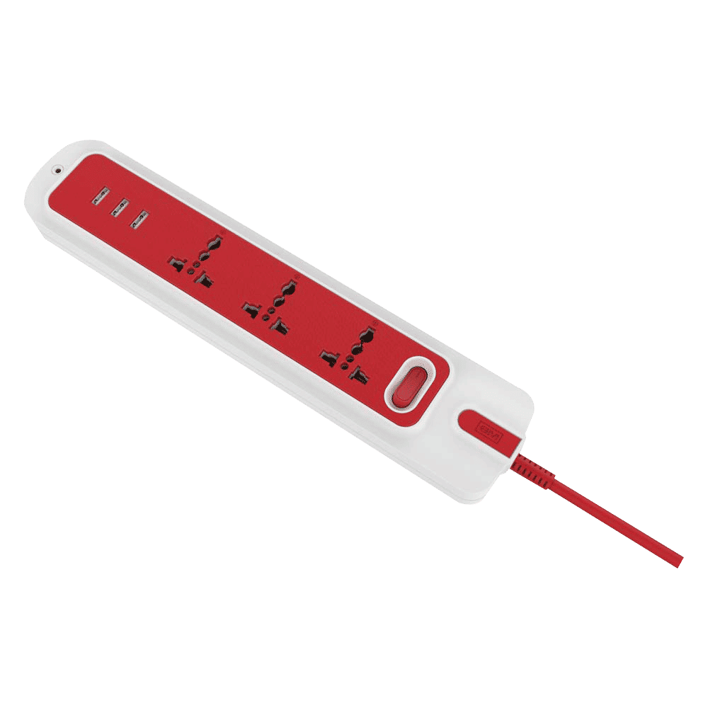 GM Lemoid 10 Amps 3 Sockets Surge Protector (2.1 Meters, 3260, White/Red)_4