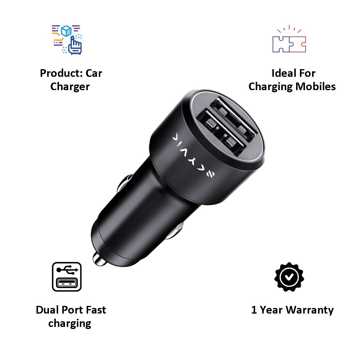 SKYVIK EMBLO Dual Fast Charging Port Q.C 3.0 Car Charger (Car, CC-FF2P, Black)_3