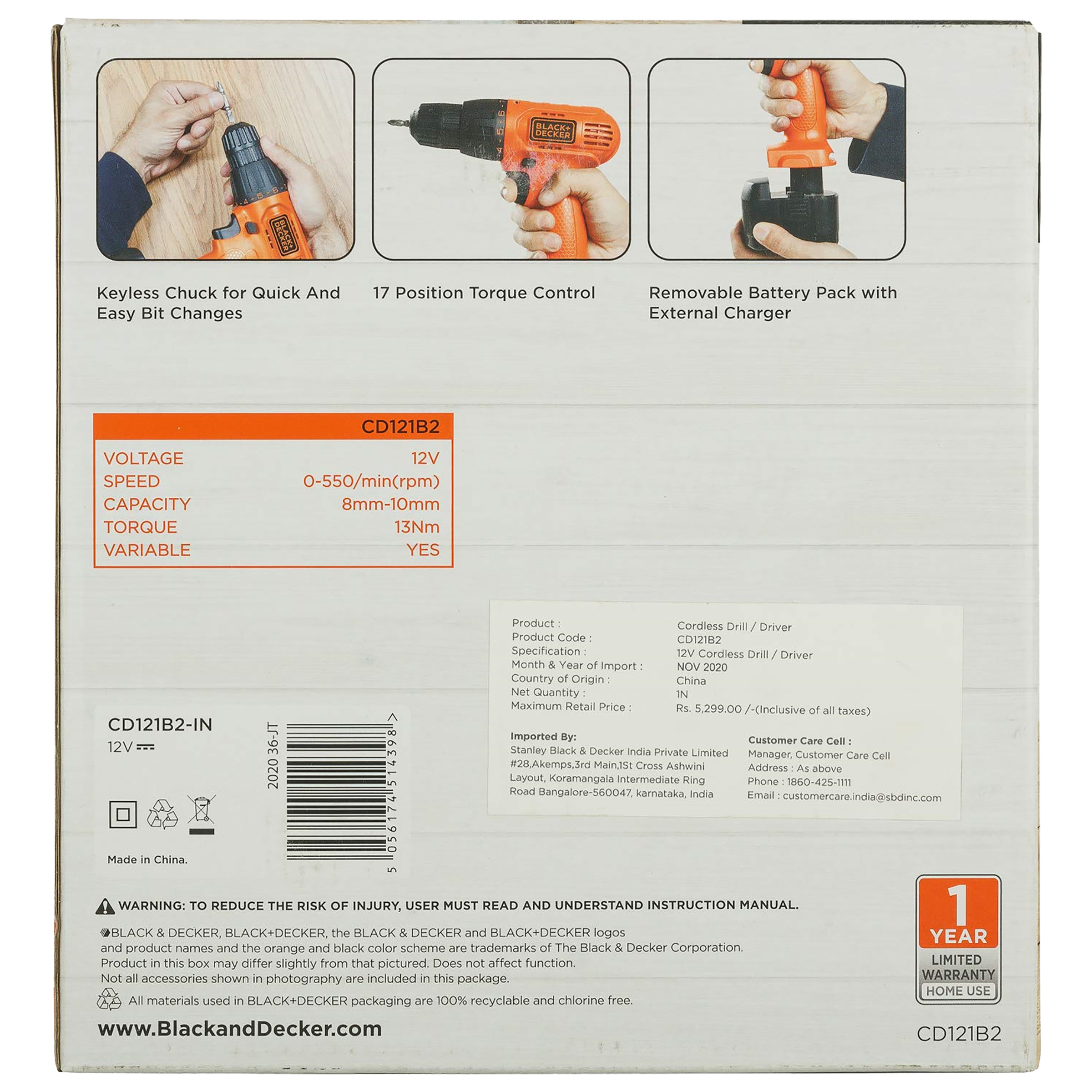 BLACK+DECKER CD121B2-IN Cordless Drill (Optimizes Balance, Orange)_10