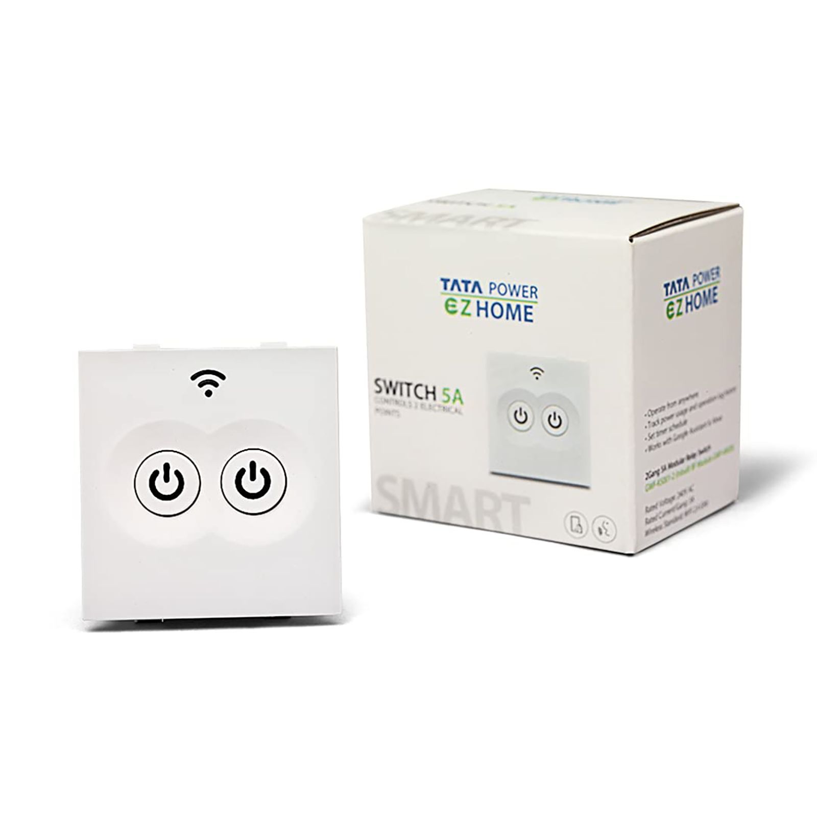 TATA POWER EZ HOME 5 Amps Smart Switch (2 Gang, Google and Alexa Voice Assisted, GWF-KS001-2, White)_3