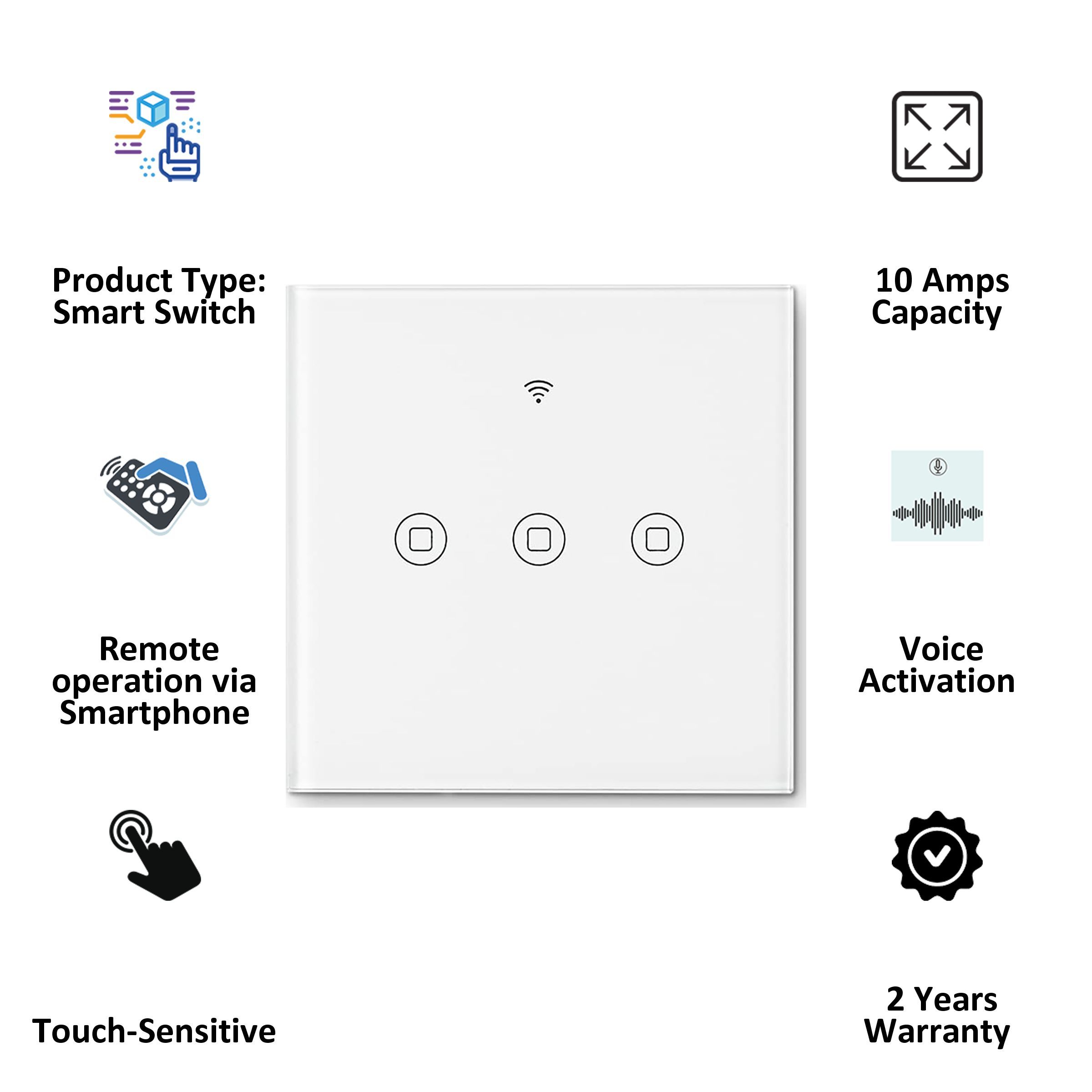 TATA POWER EZ HOME Google and Alexa Assistant Touch Panel For Fans, Lights, Plug Points (Voice Control, GWF-SW86-3, White)_5