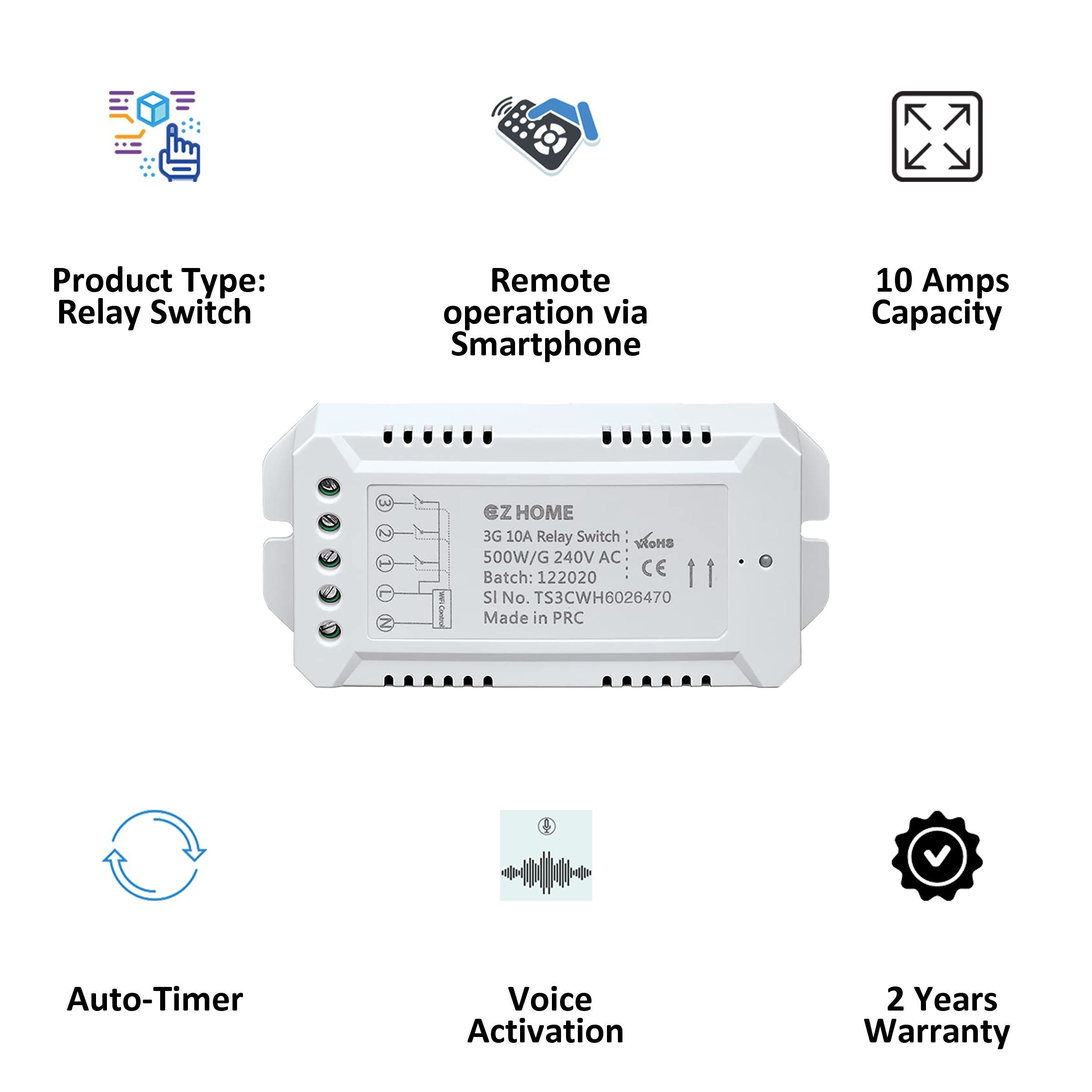 TATA POWER EZ HOME 10 Amps Relay Switch (3 Gang, Google and Alexa Voice Assisted, SW03, White)_6