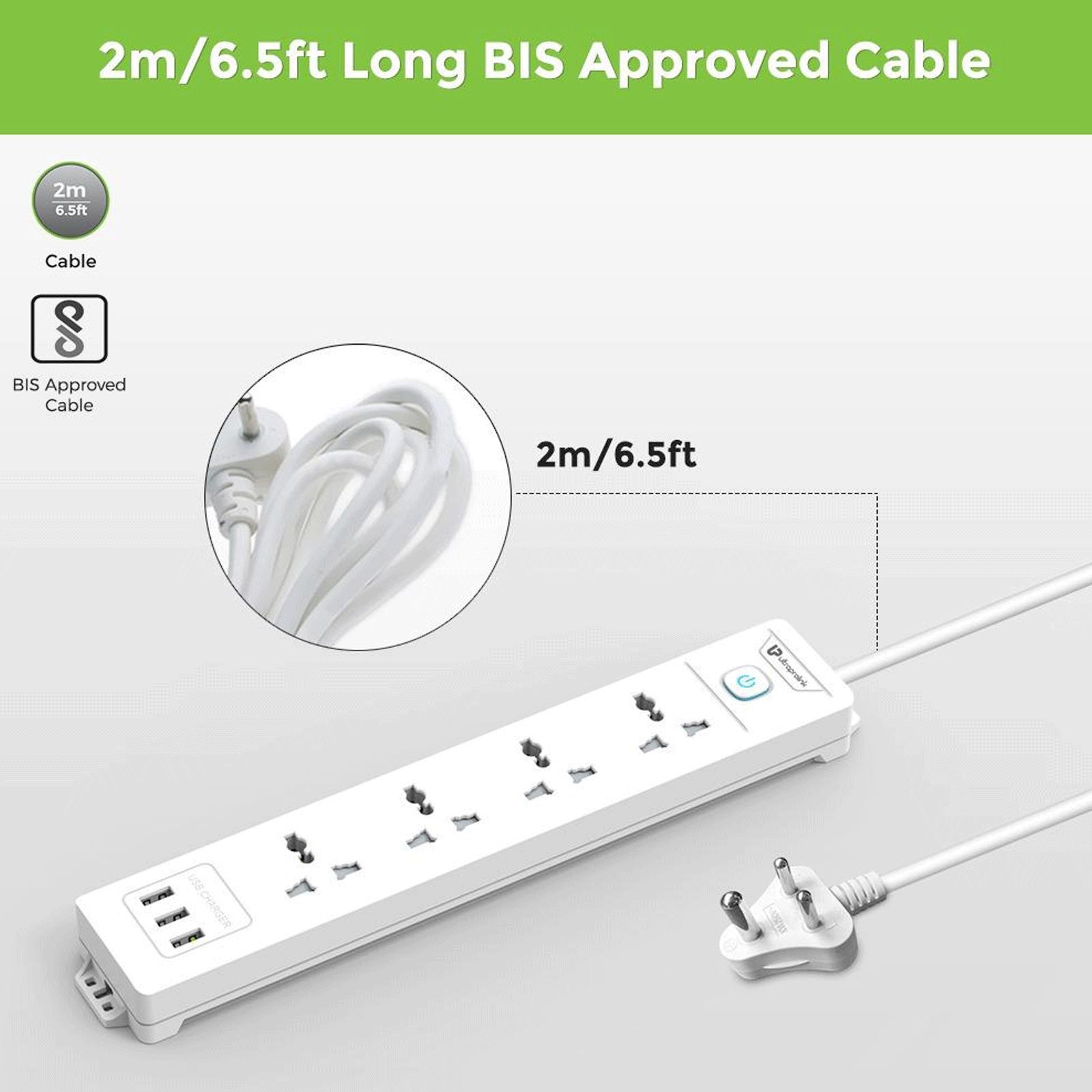 Ultraprolink 2.4 Amps 4 Sockets Surge Protector with Individual Switch (2 Meters, 3 USB Ports, UM1049U, White)_8