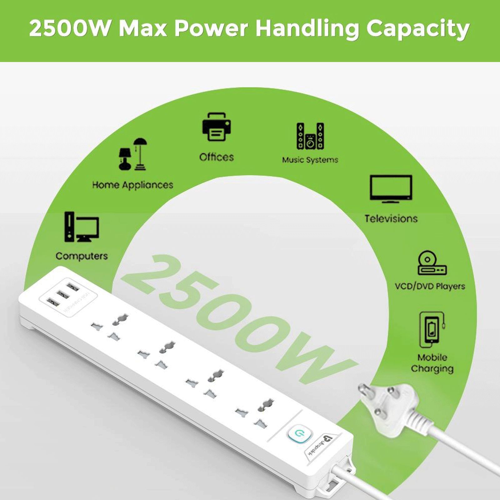 Ultraprolink 2.4 Amps 4 Sockets Surge Protector with Individual Switch (2 Meters, 3 USB Ports, UM1049U, White)_9