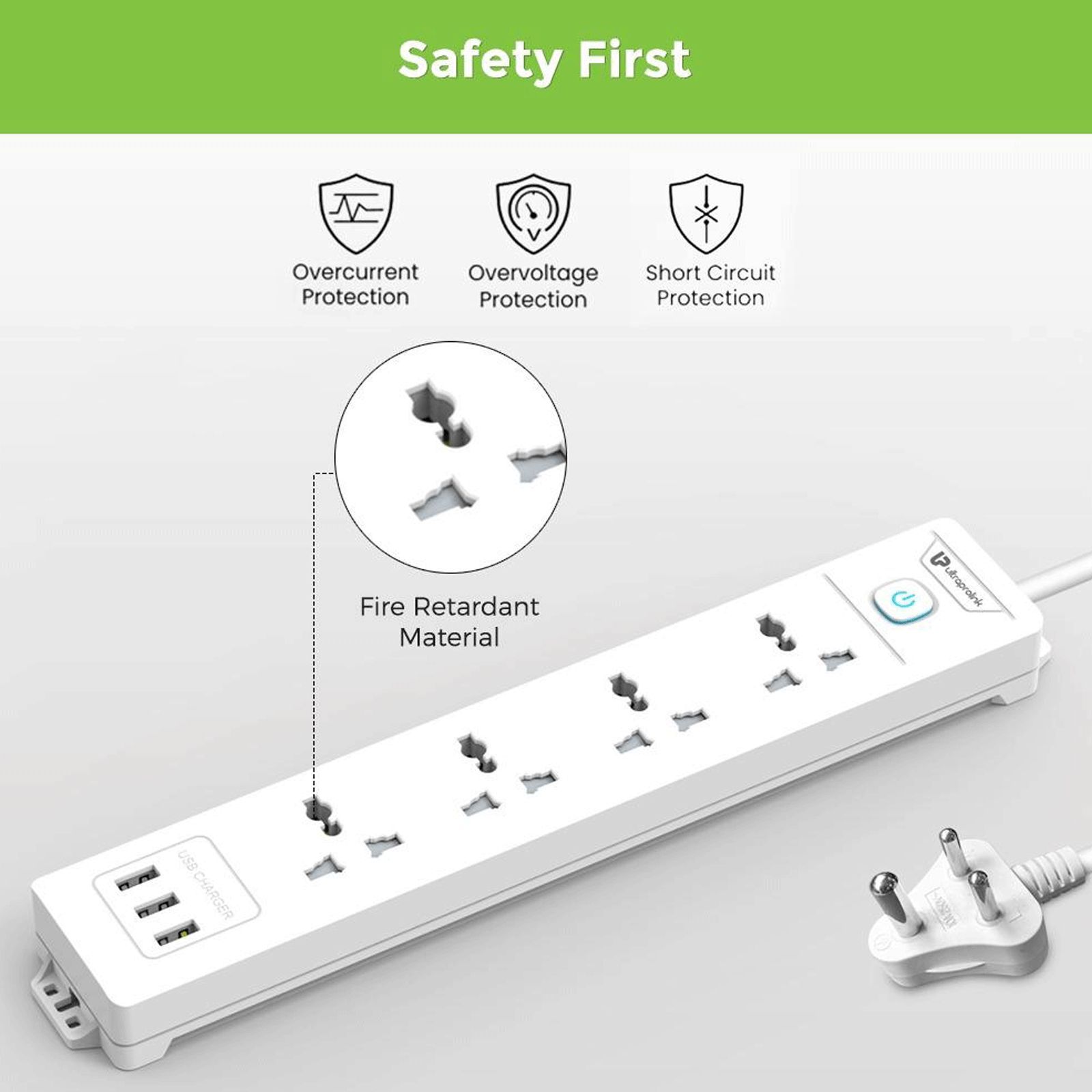 Ultraprolink 2.4 Amps 4 Sockets Surge Protector with Individual Switch (2 Meters, 3 USB Ports, UM1049U, White)_10
