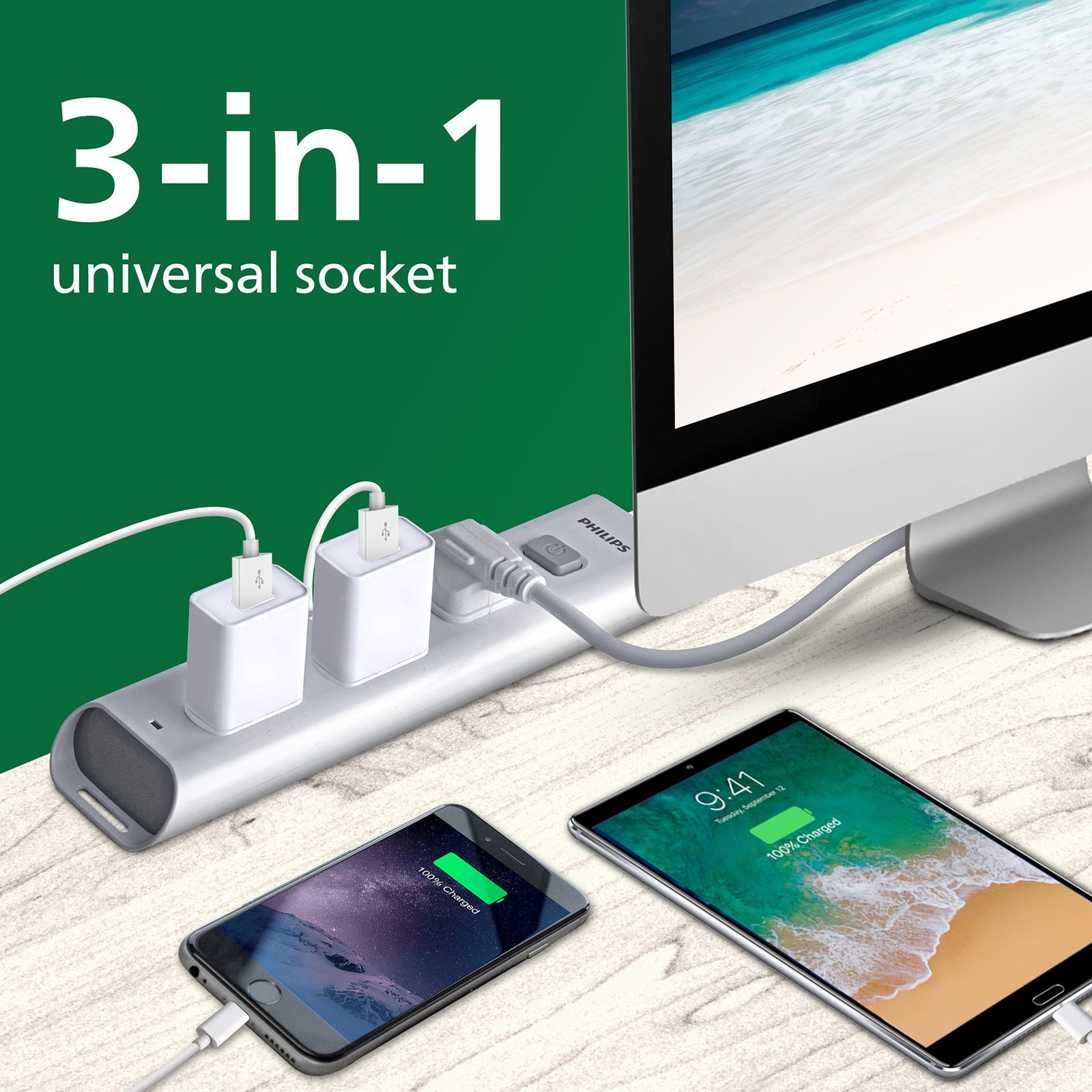 PHILIPS 10 Amps 3 Sockets Power Multiplier (1.2 Meters, Child Safety Shutter, CHP2432W/94, White)_7