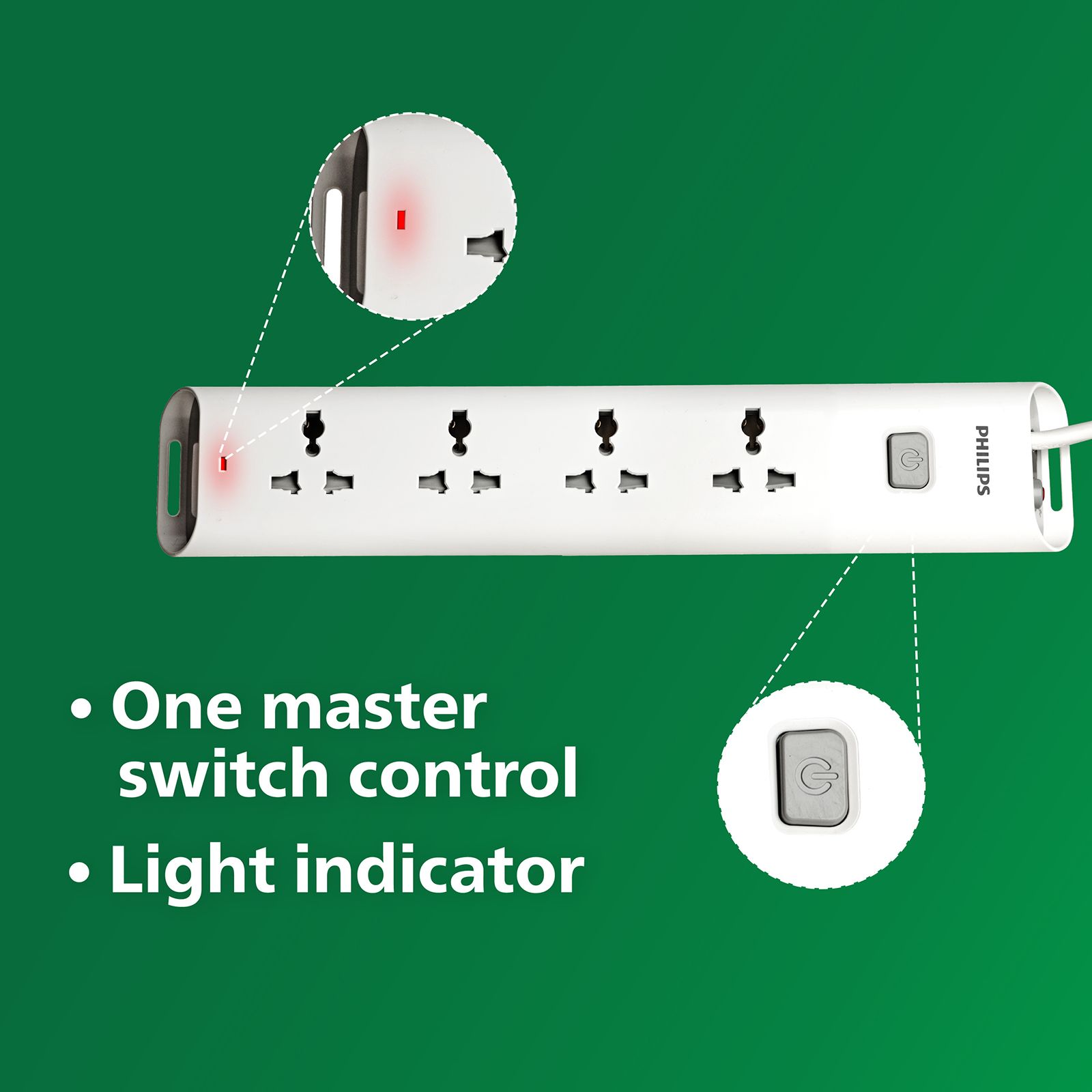 PHILIPS 10 Amps 4 Sockets Extension Board (1.4 Meters, Child Safety Shutter, CHP2442W/94, White)_6