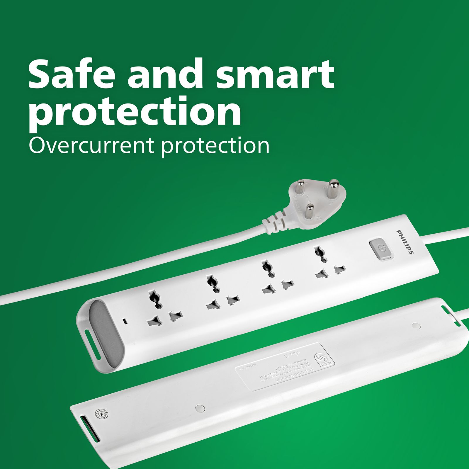 PHILIPS 10 Amps 4 Sockets Extension Board (1.4 Meters, Child Safety Shutter, CHP2442W/94, White)_4