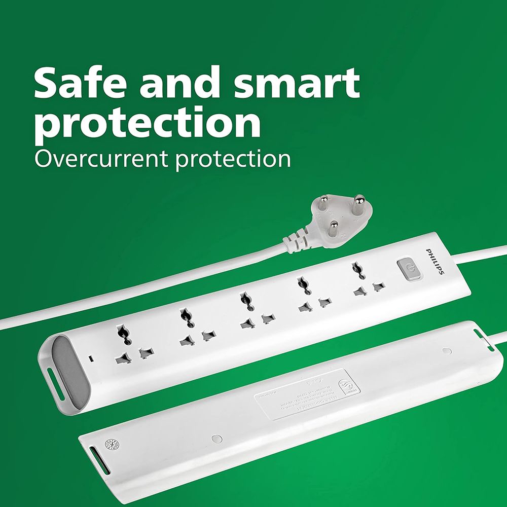 PHILIPS 10 Amps 5 Sockets Power Multiplier (1.2 Meters, Child Safety Shutter, CHP2452W/94, White)_8