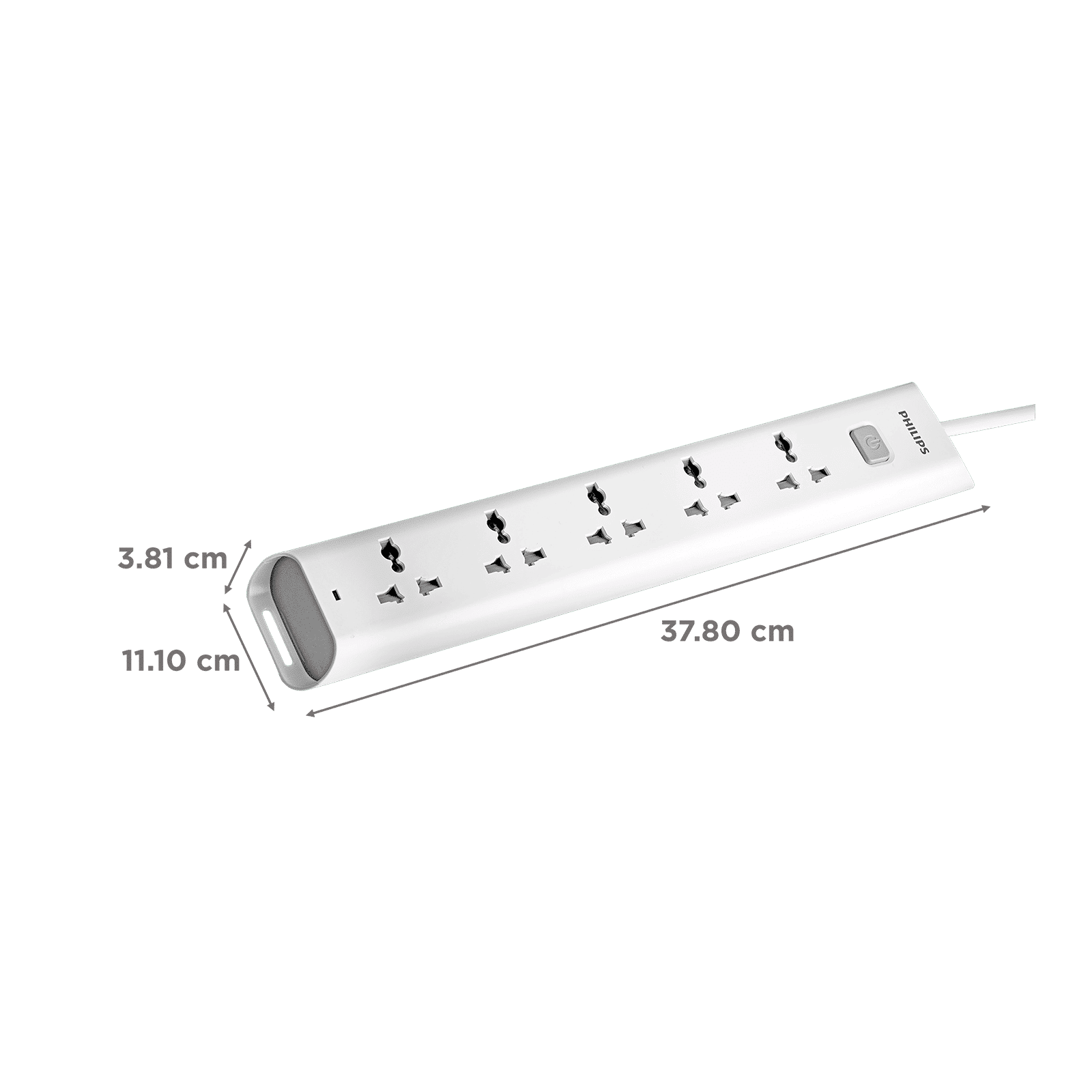 PHILIPS 10 Amps 5 Sockets Power Multiplier (1.2 Meters, Child Safety Shutter, CHP2452W/94, White)_3