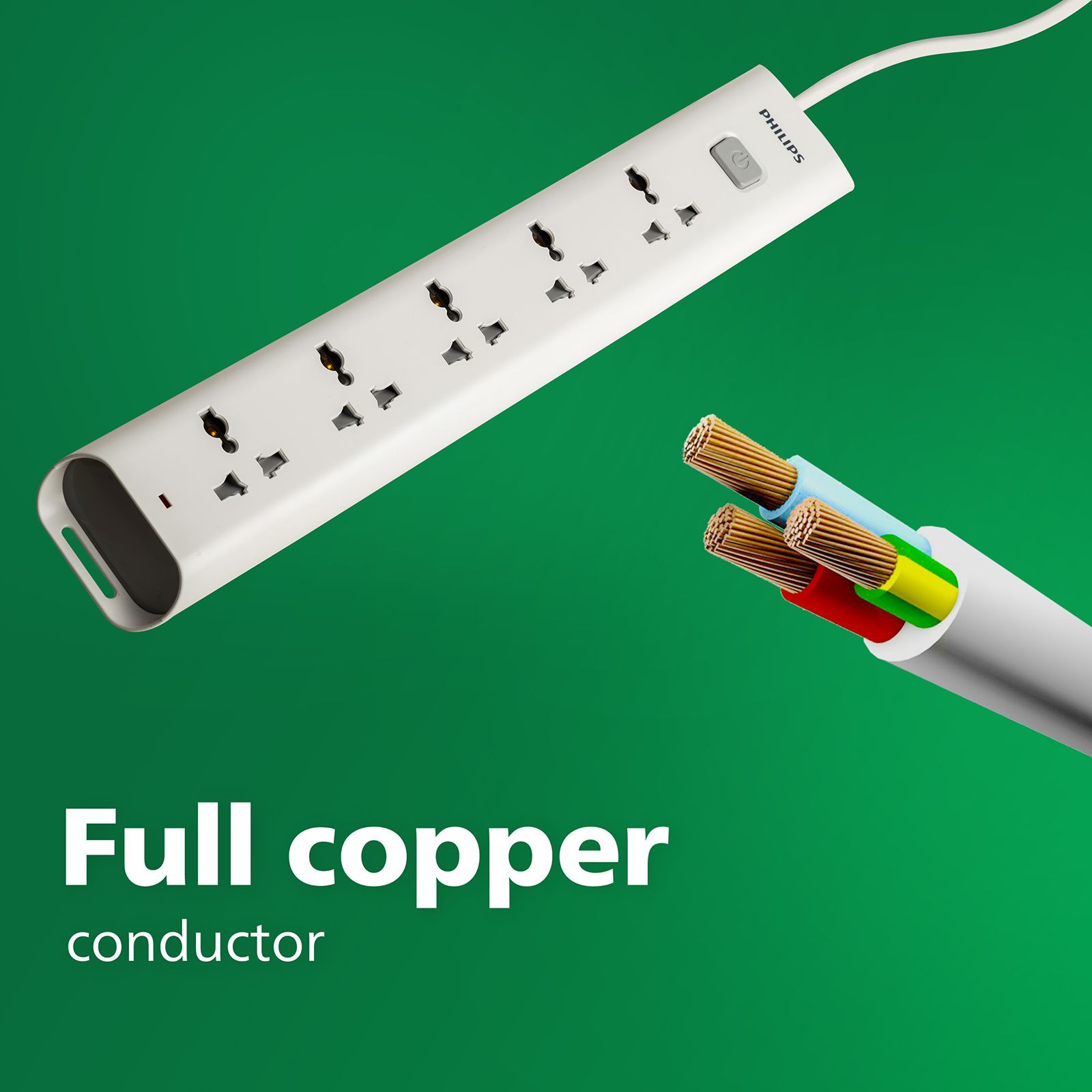 PHILIPS 10 Amps 5 Sockets Power Multiplier (1.2 Meters, Child Safety Shutter, CHP2452W/94, White)_4