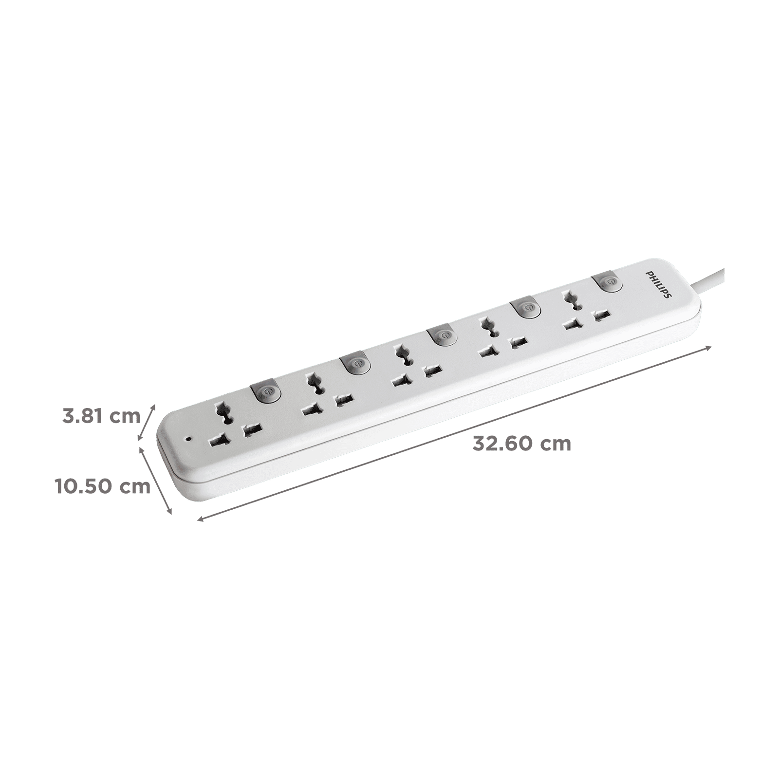 PHILIPS 10 Amps 5 Sockets Power Multiplier (1.2 Meters, Child Safety Shutter, CHP3451W/94, White)_3