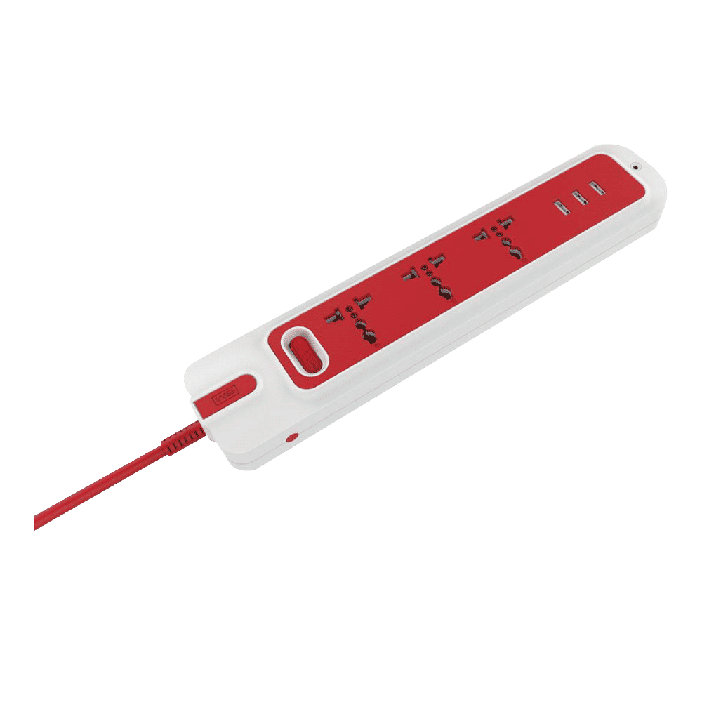 GM Lemoid 10 Amps 3 Sockets Surge Protector (Thermal Trip Technology, 3290, Red/White)_3