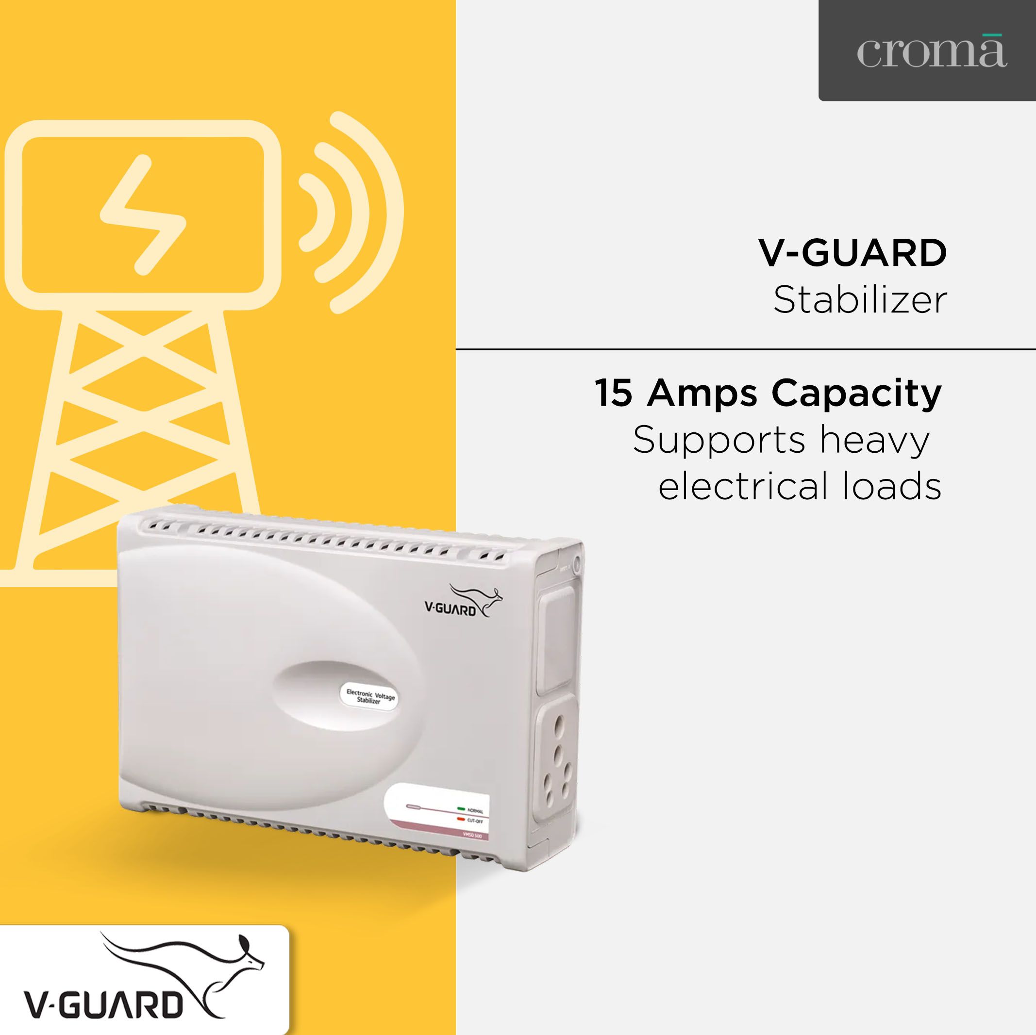 V-GUARD 15 Amps Voltage Stabilizer For Washing Machine, Dishwasher and Microwave Oven (160 - 270V Voltage Range, Thermal Overload Protection, VMSD 500, White) V-GUARD 15 Amps Voltage Stabilizer For Washing Machine, Dishwasher and Microwave Oven (160 - 270V Voltage Range, Thermal Overload Protection, VMSD 500, White)_3