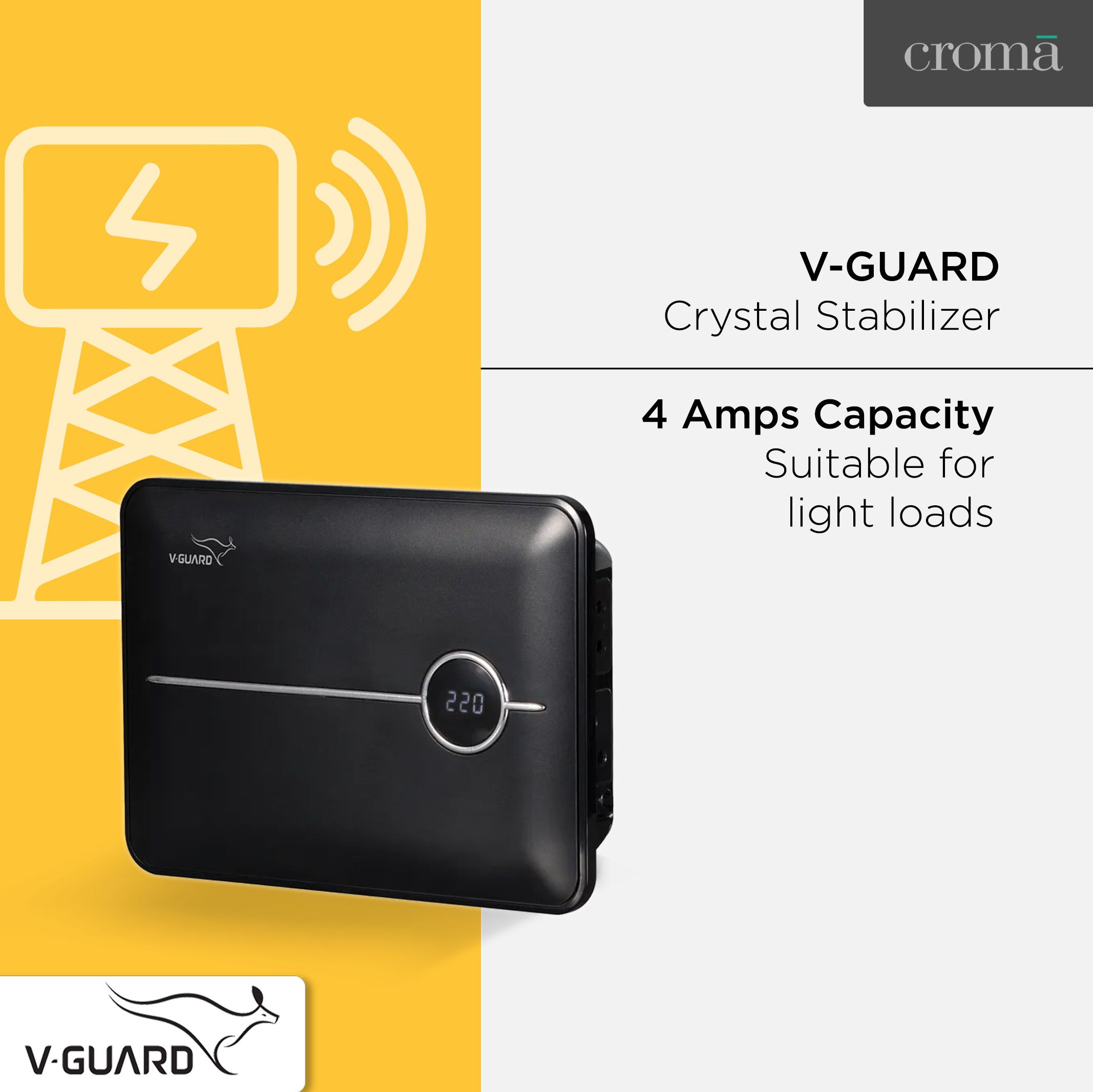 V-Guard Crystal 150 Prime 4 Amps Voltage Stabilizer 203cm (80 Inch) TV / SetTop Box / Home Theatre (90 - 290 V, Thermal Overload Protection, , Black) V-Guard Crystal 150 Prime 4 Amps Voltage Stabilizer 203cm (80 Inch) TV / SetTop Box / Home Theatre (90 - 290 V, Thermal Overload Protection, , Black)_4