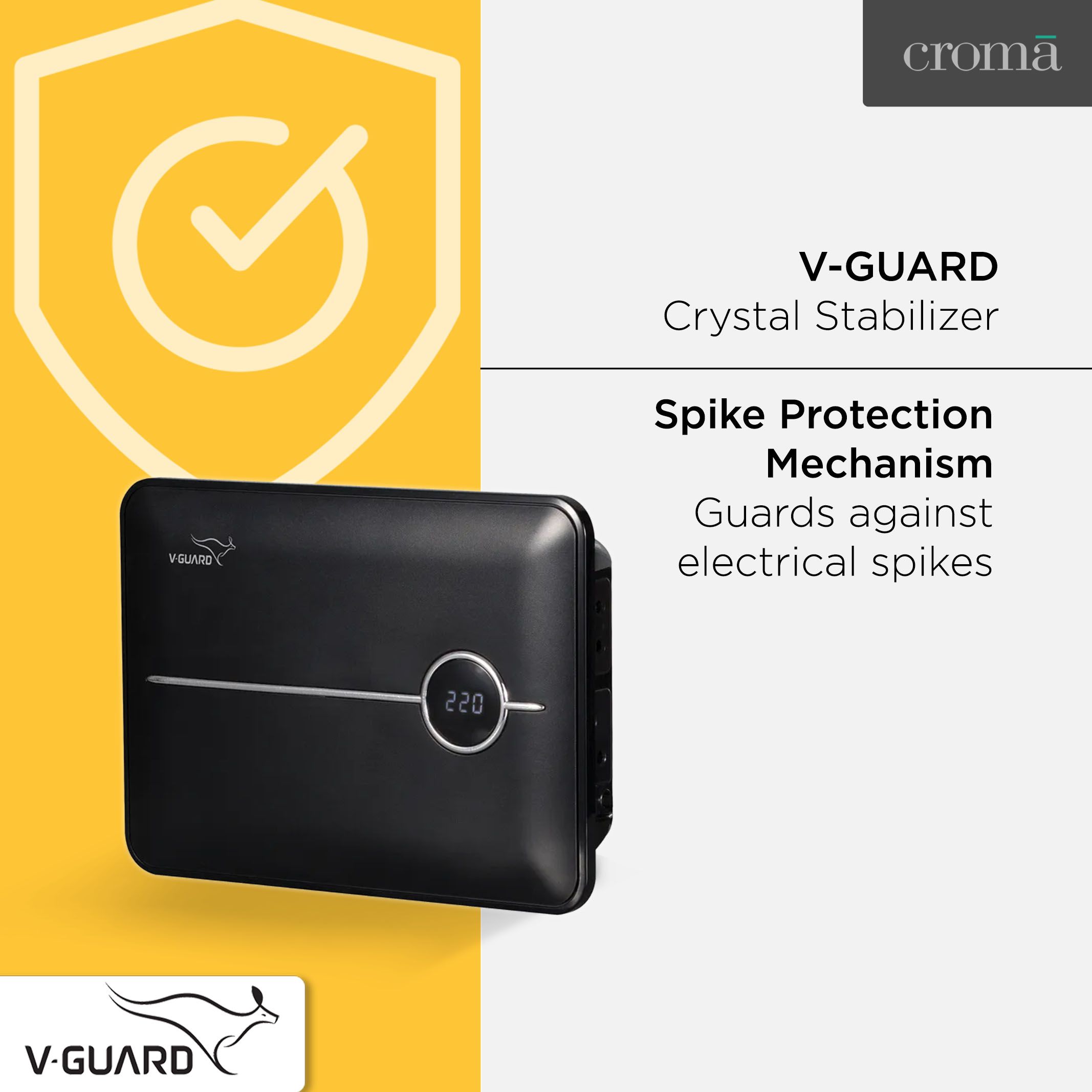 V-Guard Crystal 150 Prime 4 Amps Voltage Stabilizer 203cm (80 Inch) TV / SetTop Box / Home Theatre (90 - 290 V, Thermal Overload Protection, , Black) V-Guard Crystal 150 Prime 4 Amps Voltage Stabilizer 203cm (80 Inch) TV / SetTop Box / Home Theatre (90 - 290 V, Thermal Overload Protection, , Black)_5