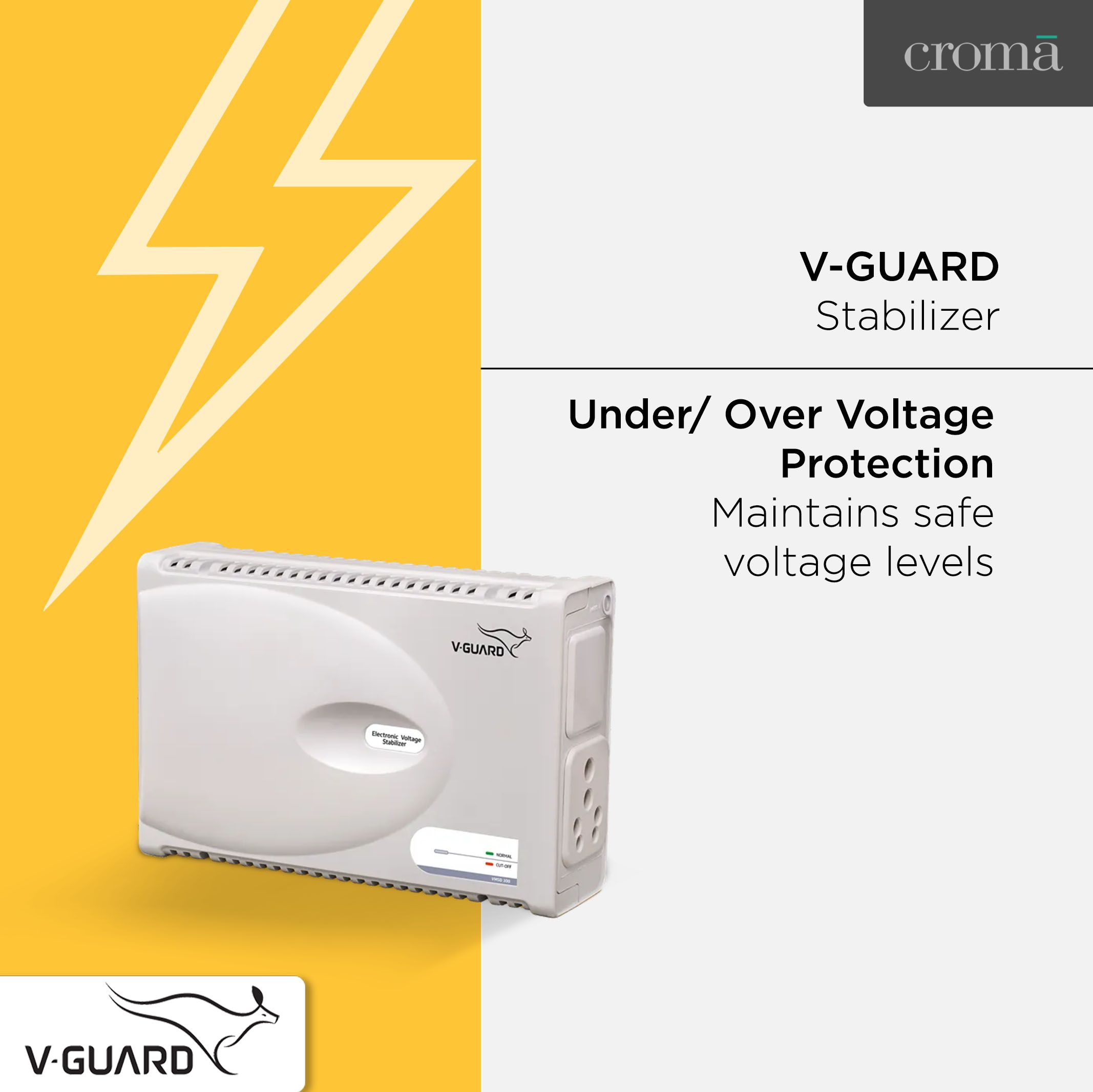 V-Guard 8 Amps Voltage Stabilizer Washing Machine / Microwave Oven / Treadmill (160 - 270 V, Digital Display, VMSD 300, WhIte)_4