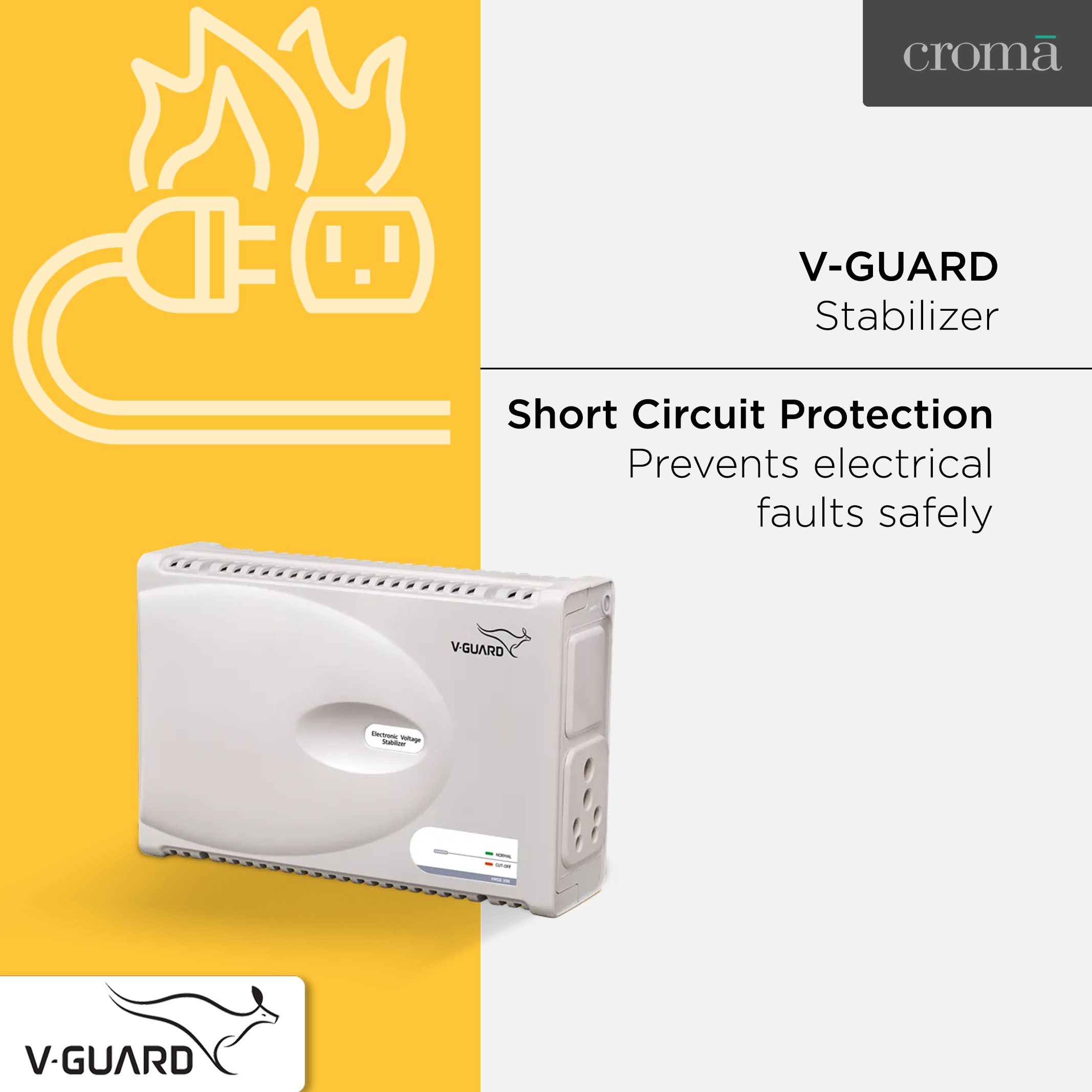 V-Guard 8 Amps Voltage Stabilizer Washing Machine / Microwave Oven / Treadmill (160 - 270 V, Digital Display, VMSD 300, WhIte)_6