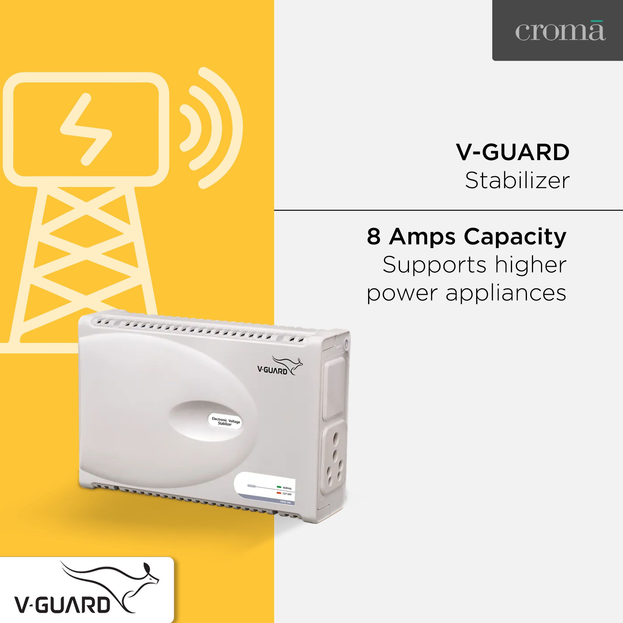 V-Guard 8 Amps Voltage Stabilizer Washing Machine / Microwave Oven / Treadmill (160 - 270 V, Digital Display, VMSD 300, WhIte)_7