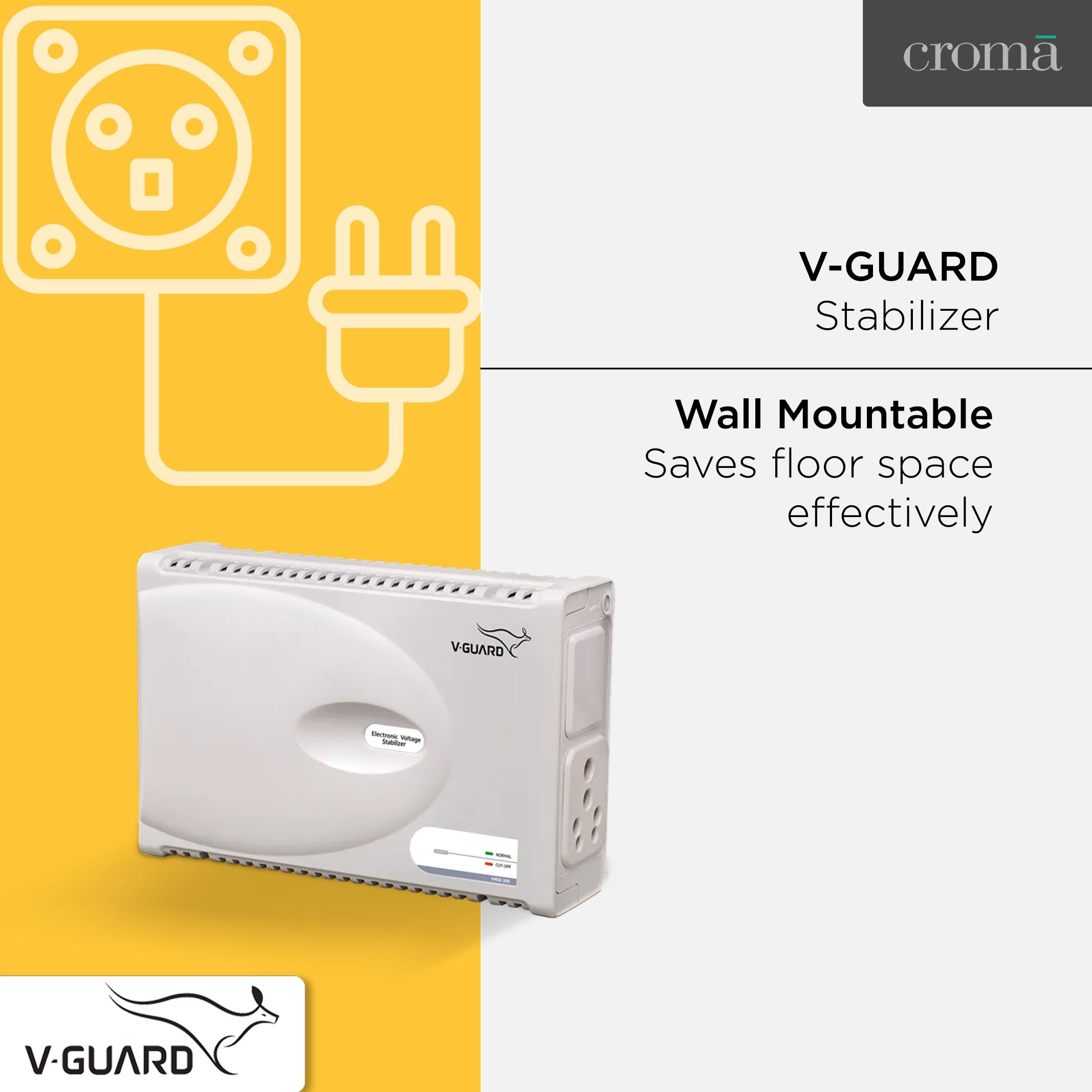 V-Guard 8 Amps Voltage Stabilizer Washing Machine / Microwave Oven / Treadmill (160 - 270 V, Digital Display, VMSD 300, WhIte)_8