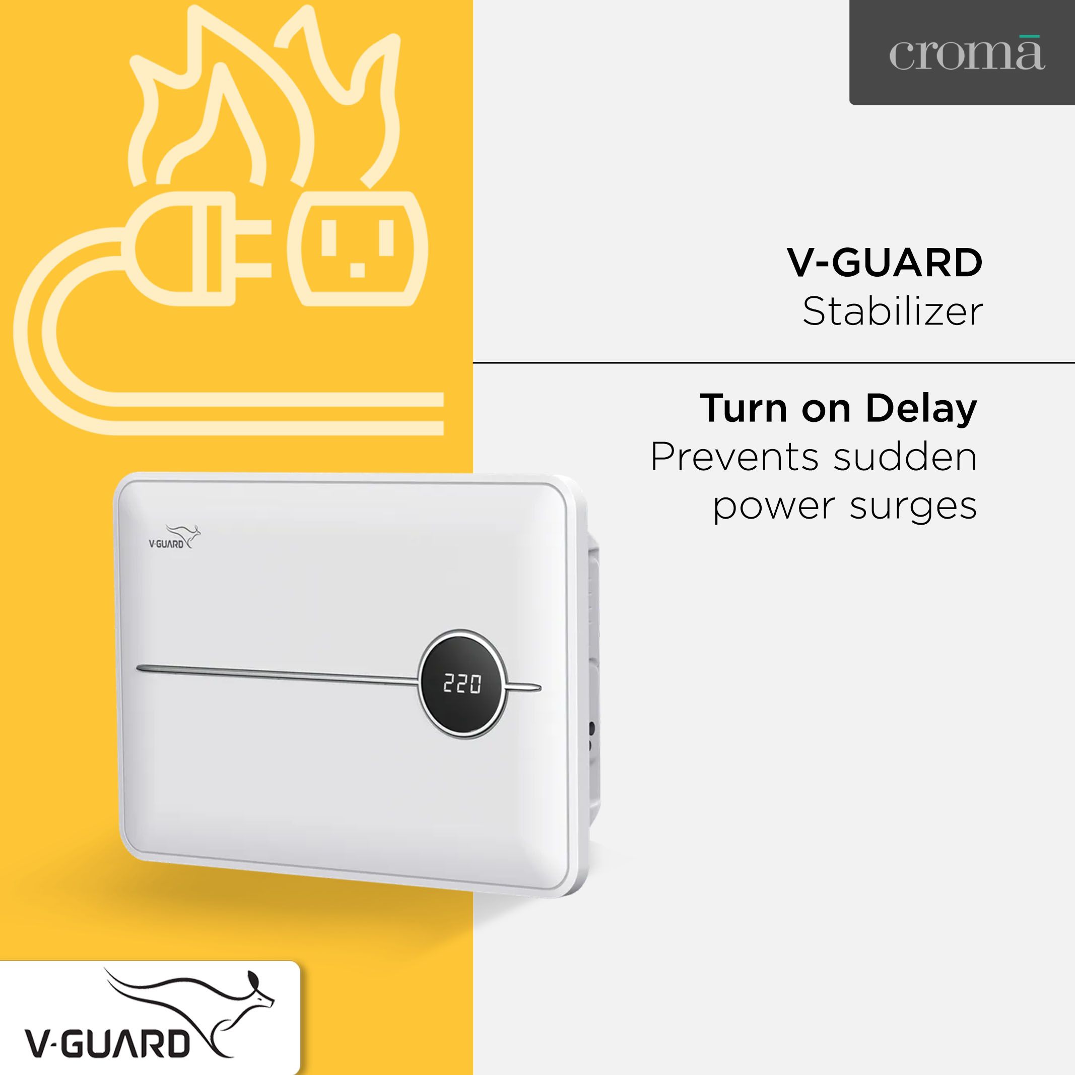 V-Guard 15 Amps Voltage Stabilizer Dishwasher / Washing Machine / Microwave Oven / Tread Mill (135 - 280 V, Smart Voltage Correction, VDW 500 Prime, White)_7