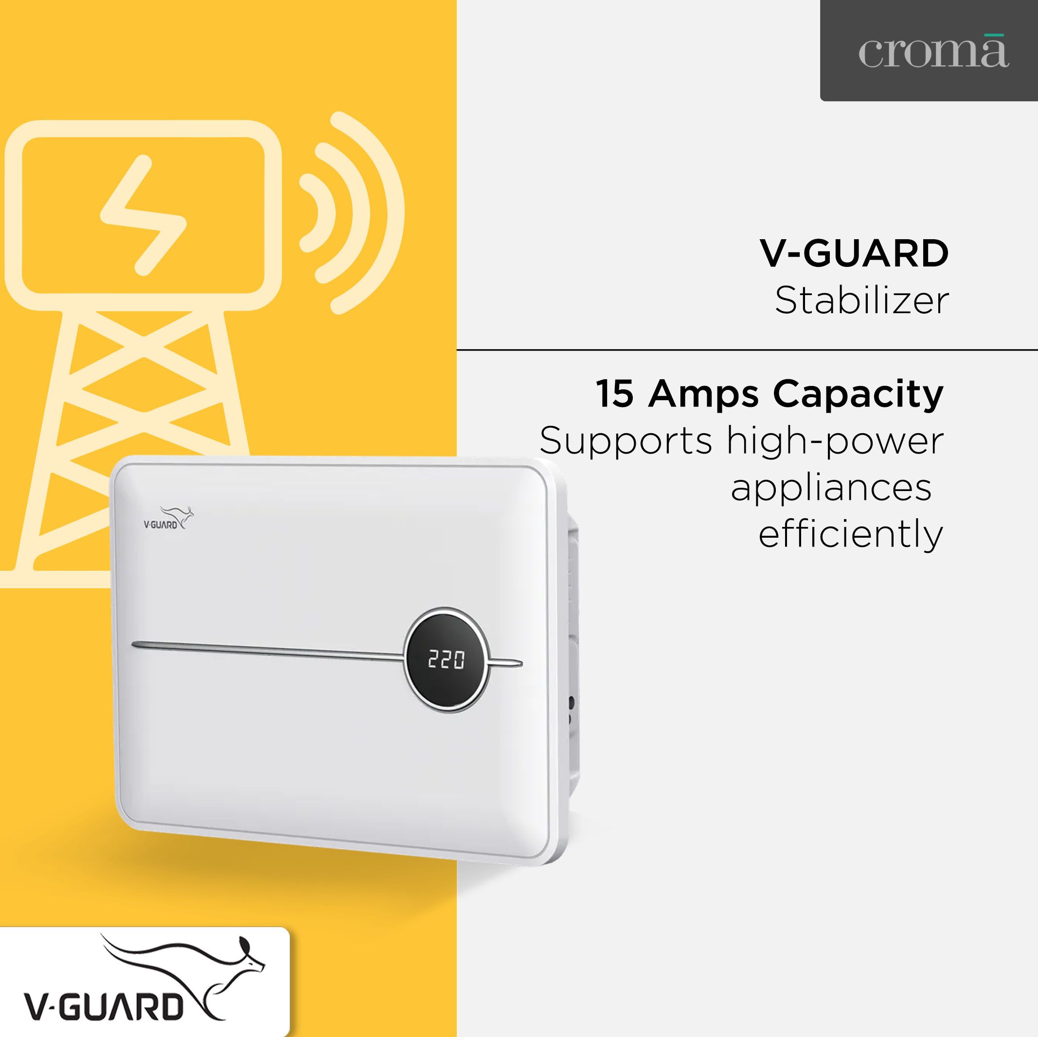 V-Guard 15 Amps Voltage Stabilizer Dishwasher / Washing Machine / Microwave Oven / Tread Mill (135 - 280 V, Smart Voltage Correction, VDW 500 Prime, White)_9