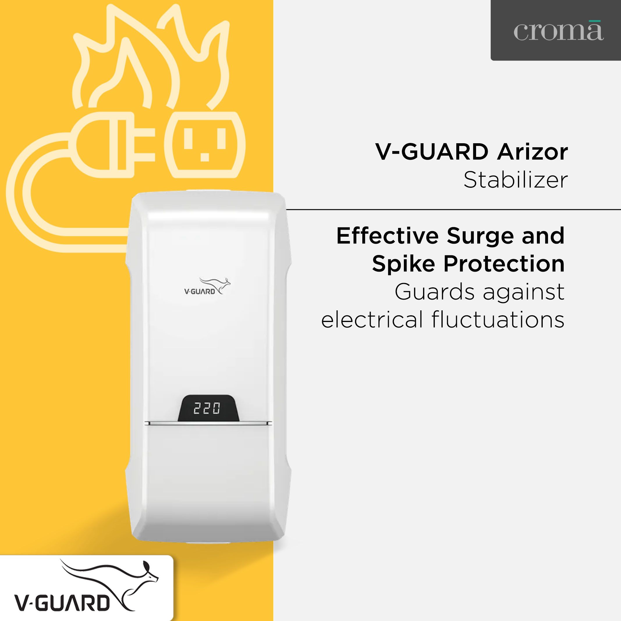 V-GUARD Arizor 4170 12 Amps Voltage Stabilizer For 1.5 Ton Inverter Air Conditioner (170 - 270 V, Fail Safe Circuit Protection, White)_4