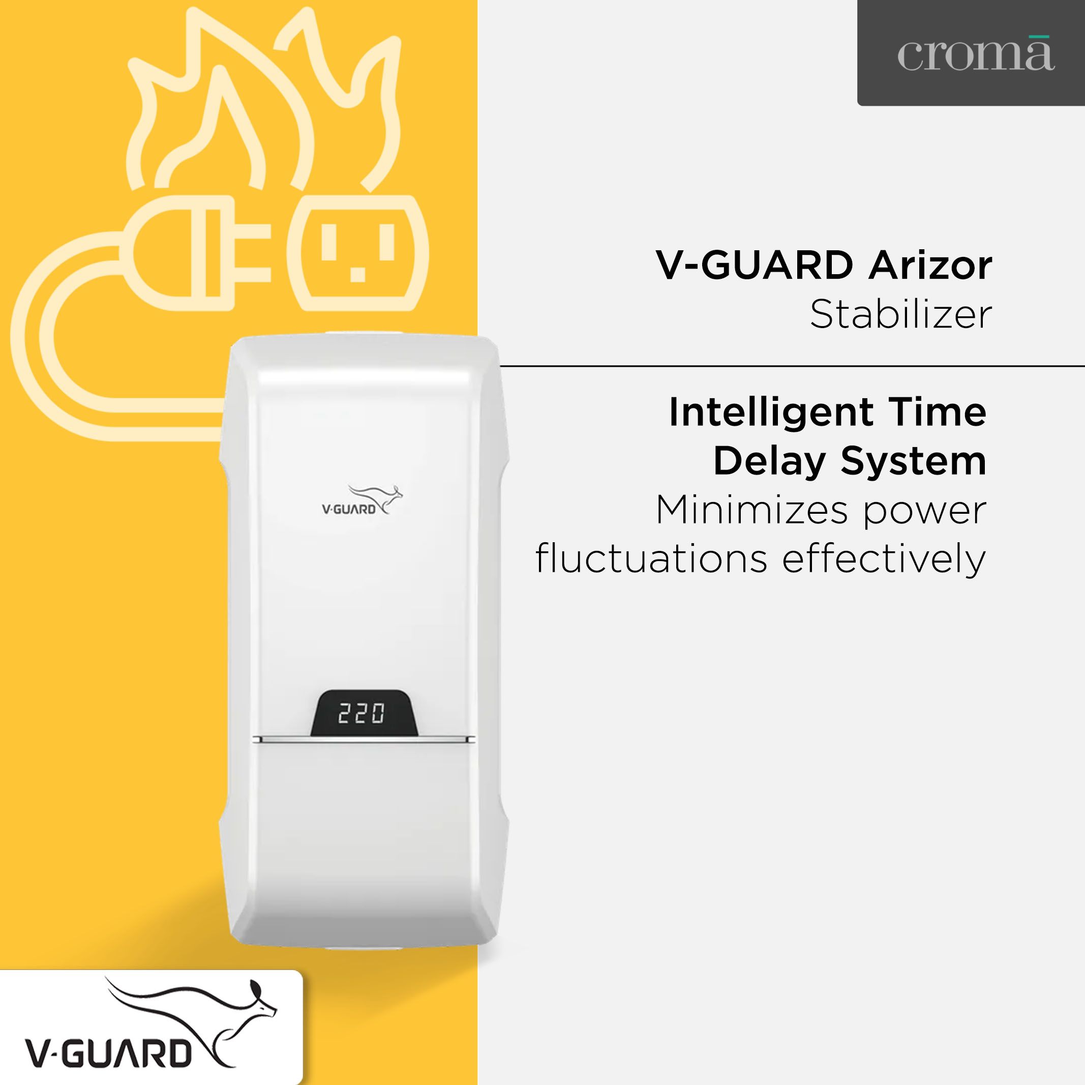 V-GUARD Arizor 4170 12 Amps Voltage Stabilizer For 1.5 Ton Inverter Air Conditioner (170 - 270 V, Fail Safe Circuit Protection, White)_6