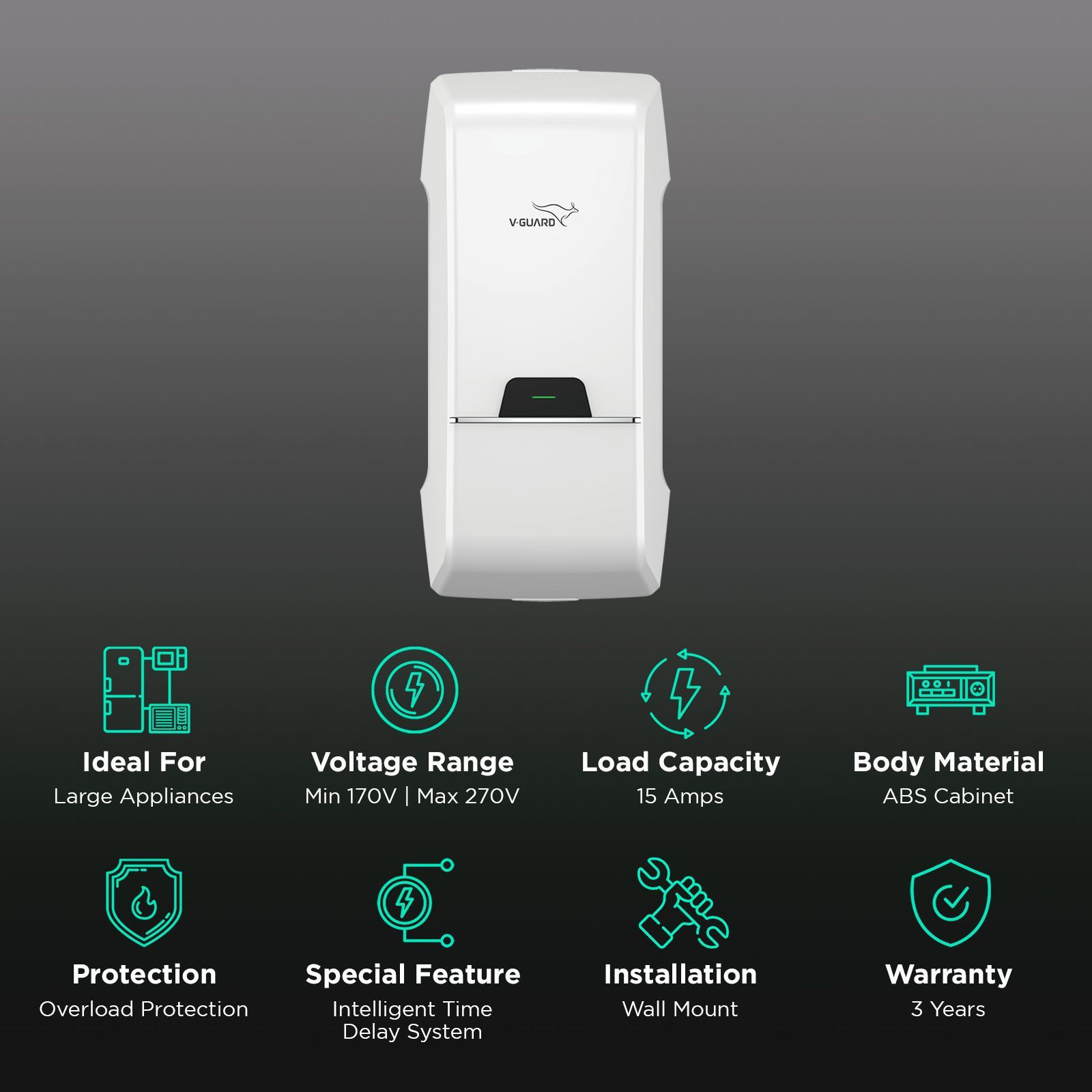 V-GUARD 15 Amps Voltage Stabilizer For 2 ton Air conditioner (170 - 270 V, Intelligent Time Delay System, Arizor SD 5170, White) V-GUARD 15 Amps Voltage Stabilizer For 2 ton Air conditioner (170 - 270 V, Intelligent Time Delay System, Arizor SD 5170, White)_2