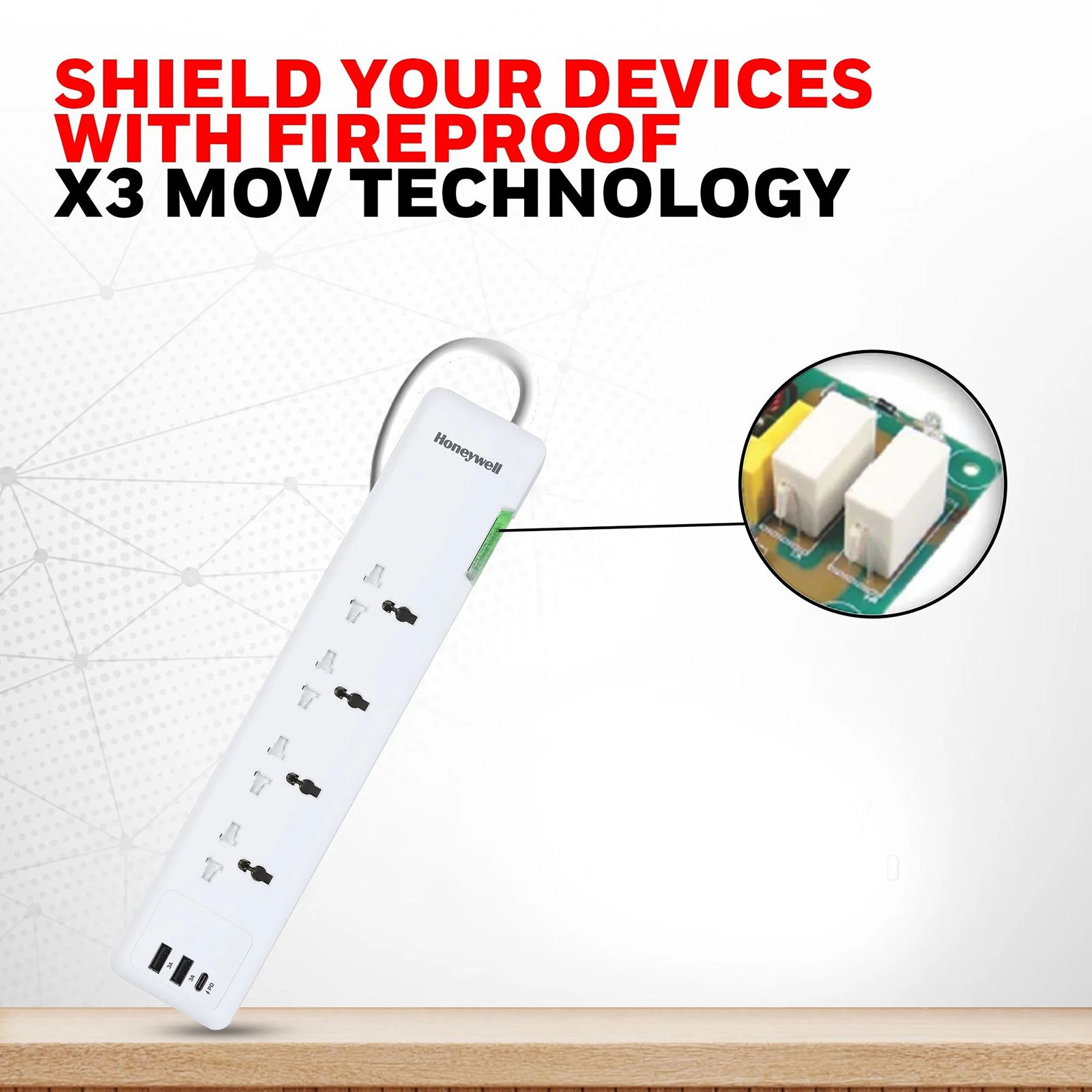 Honeywell PD20W 12000 Amps 4 Sockets Surge Protector (1.5 Meters, Child Lock Safety Shutter, HC000019, White)_7