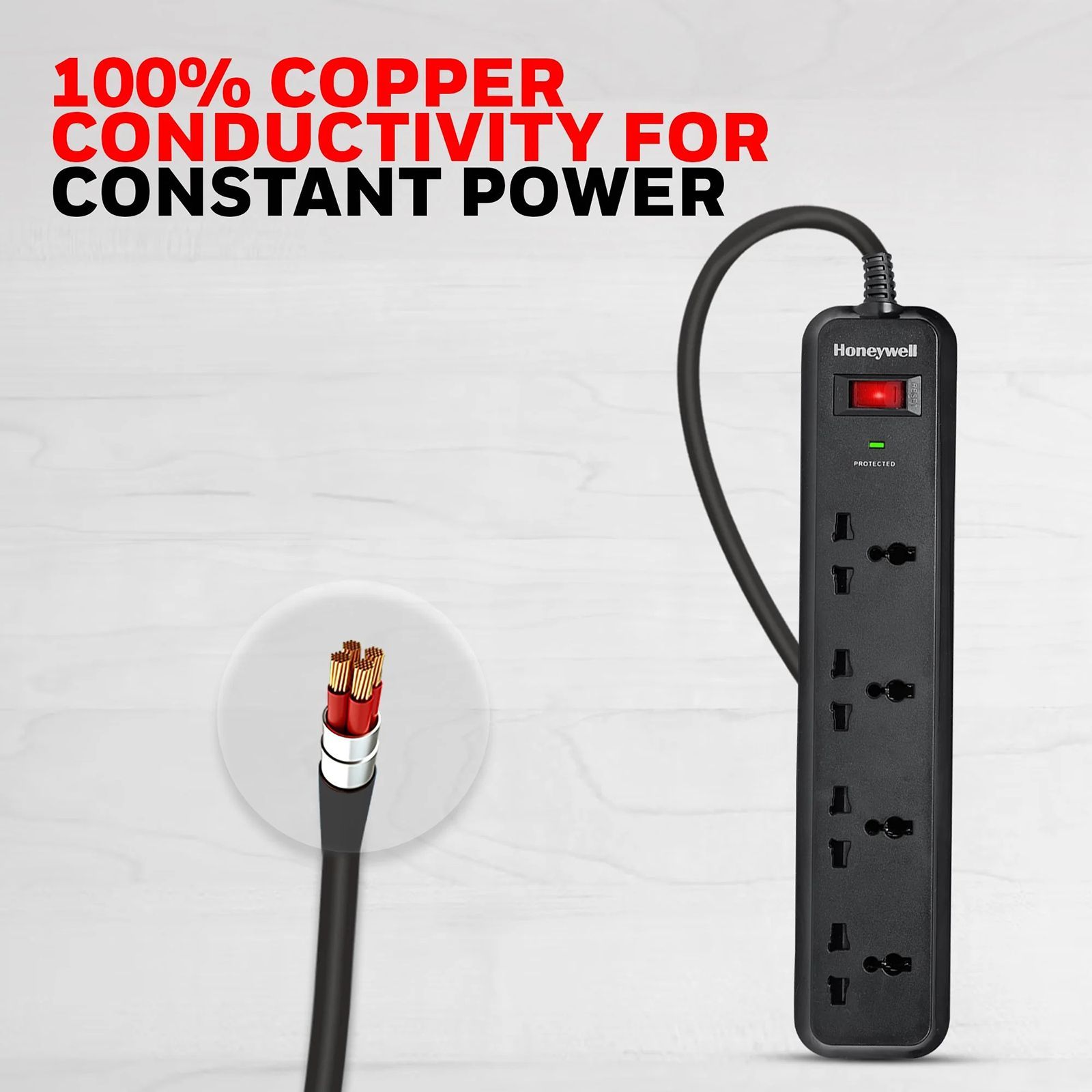 Honeywell 15000 Amps 4 Sockets Surge Protector (2 Meters, Child Lock Safety Shutter, HC000008, Black)_7