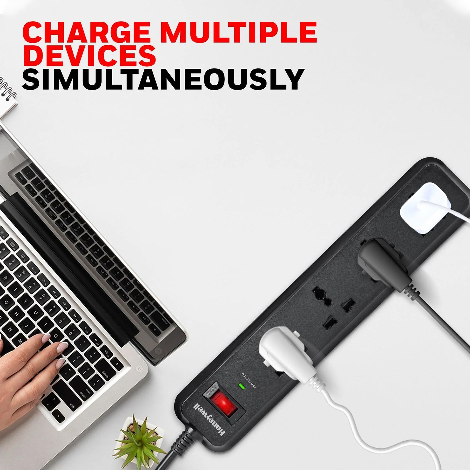 Honeywell 15000 Amps 4 Sockets Surge Protector (2 Meters, Child Lock Safety Shutter, HC000008, Black)_3