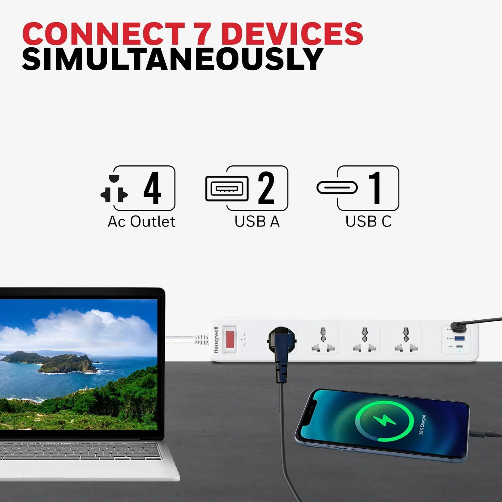 Honeywell 13500 Amps 4 Sockets Surge Protector (1.8 Meters, Automatic Overload Protection, HC000045, White) Honeywell 13500 Amps 4 Sockets Surge Protector (1.8 Meters, Automatic Overload Protection, HC000045, White)_6